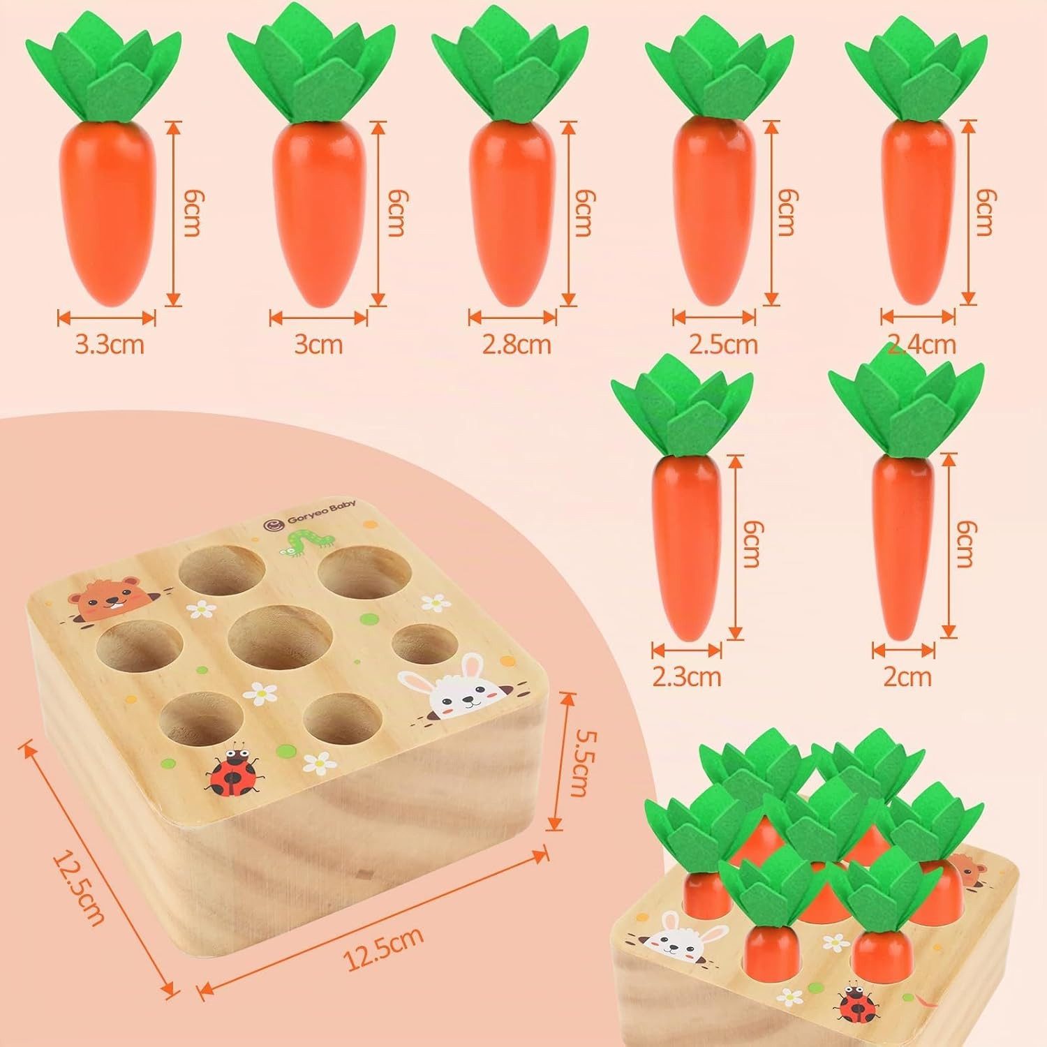 LaCute Lernspielzeug Holzspielzeug Karottenernte ab 18 Monaten – Montessori Sortierspiel (Holz-Sortierspielzeug für Kleinkinder, Holzspielzeug Karottenernte zur – Bild 2 von 5