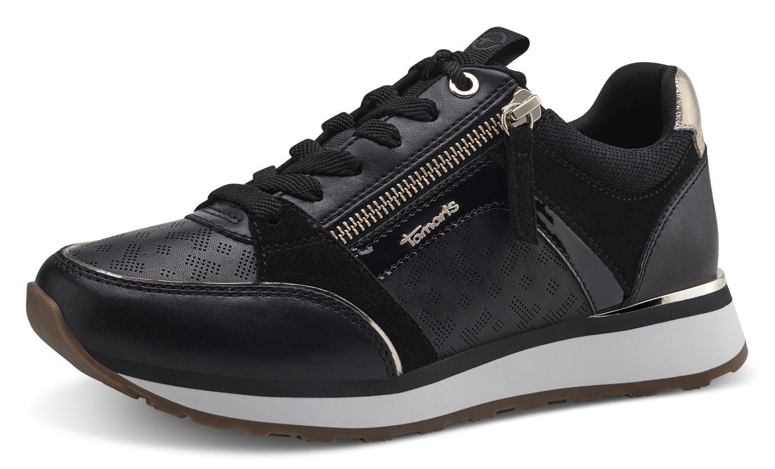 Tamaris praktischem Sneaker schwarz-goldfarben mit Reißverschluss