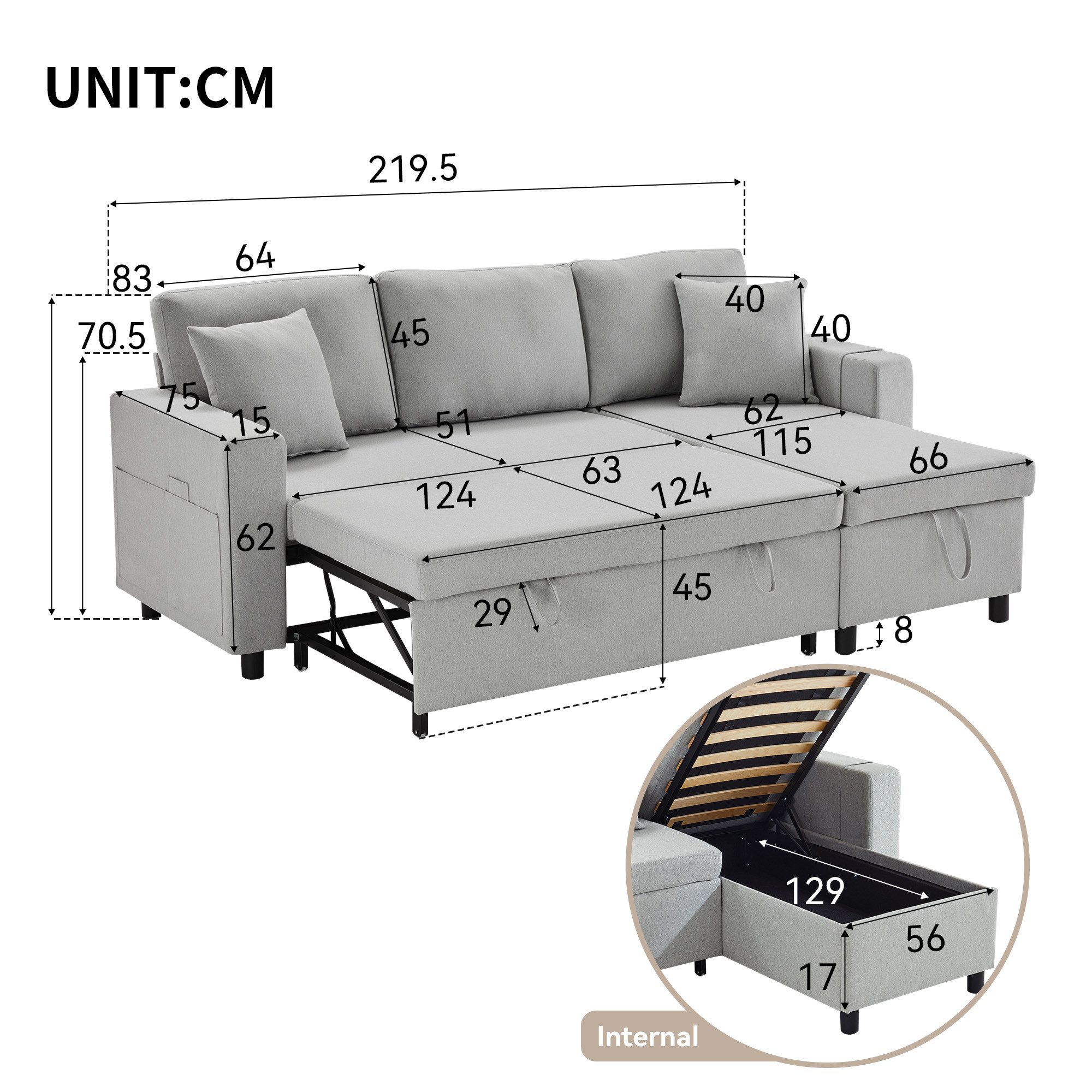 Ulife Schlafsofa Sofa-Chaiselongue links/rechts austauschbar, Sofa mit Schl günstig online kaufen