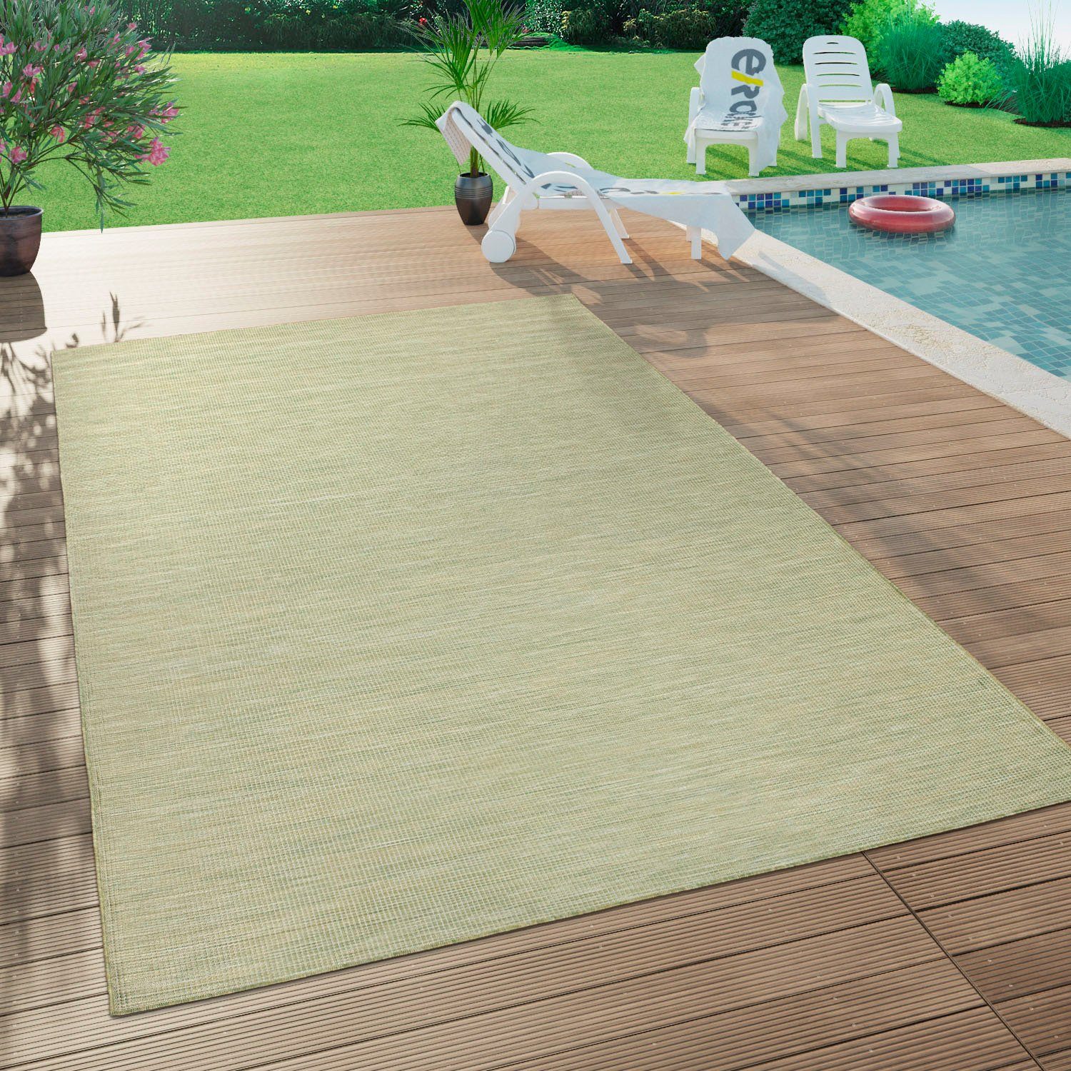 Teppich Sonset, Paco Home, rechteckig, Höhe: 4 mm, Flachgewebe, meliert, In- und Outdoor geeignet, Wohnzimmer grün | Kurzflor-Teppiche