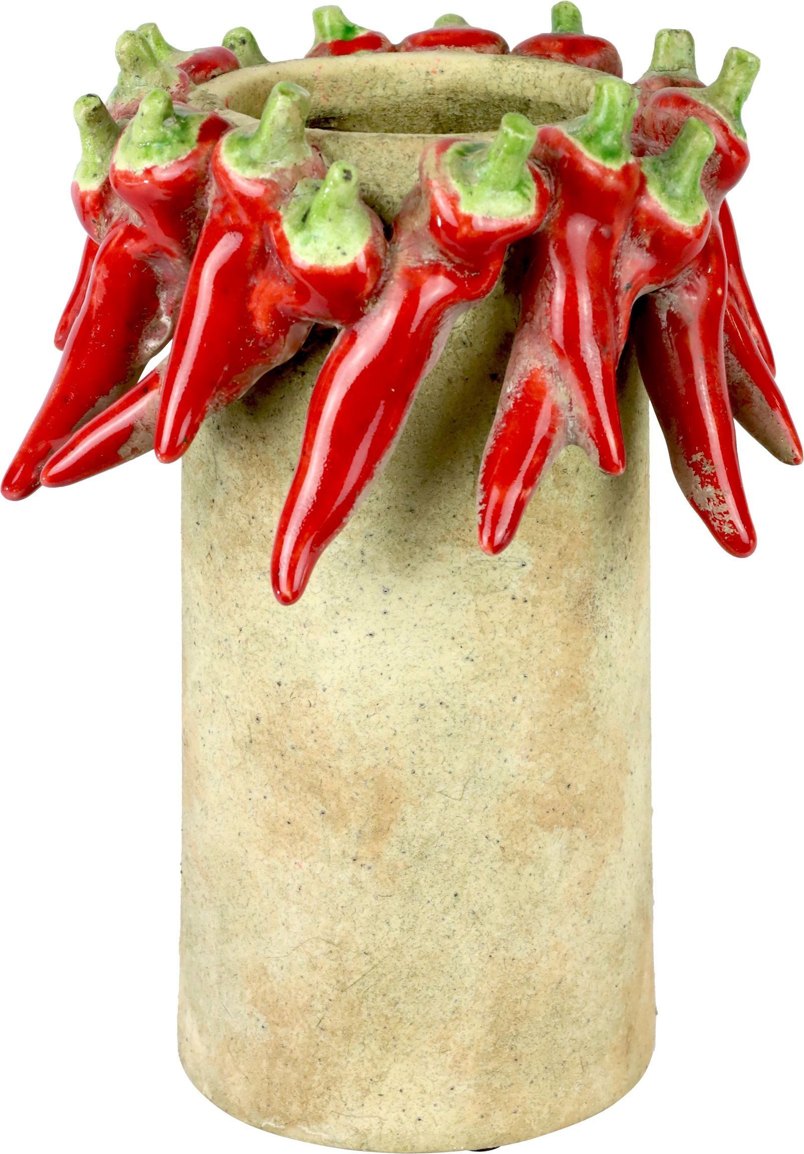 FURNARO Dekovase (1 St., 1 Vase), Keramik mit handgefertigten Chili-Elementen