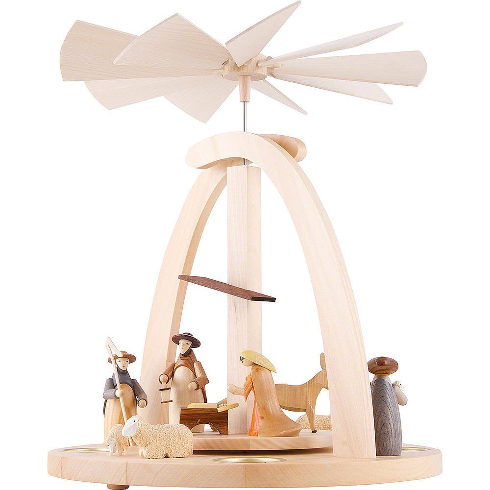 Seiffener Kunsthandwerk Theo Lorenz Weihnachtspyramide 1-stöckige Pyramide Krippenfiguren bunt (33cm) von Theo Lorenz Kunstha