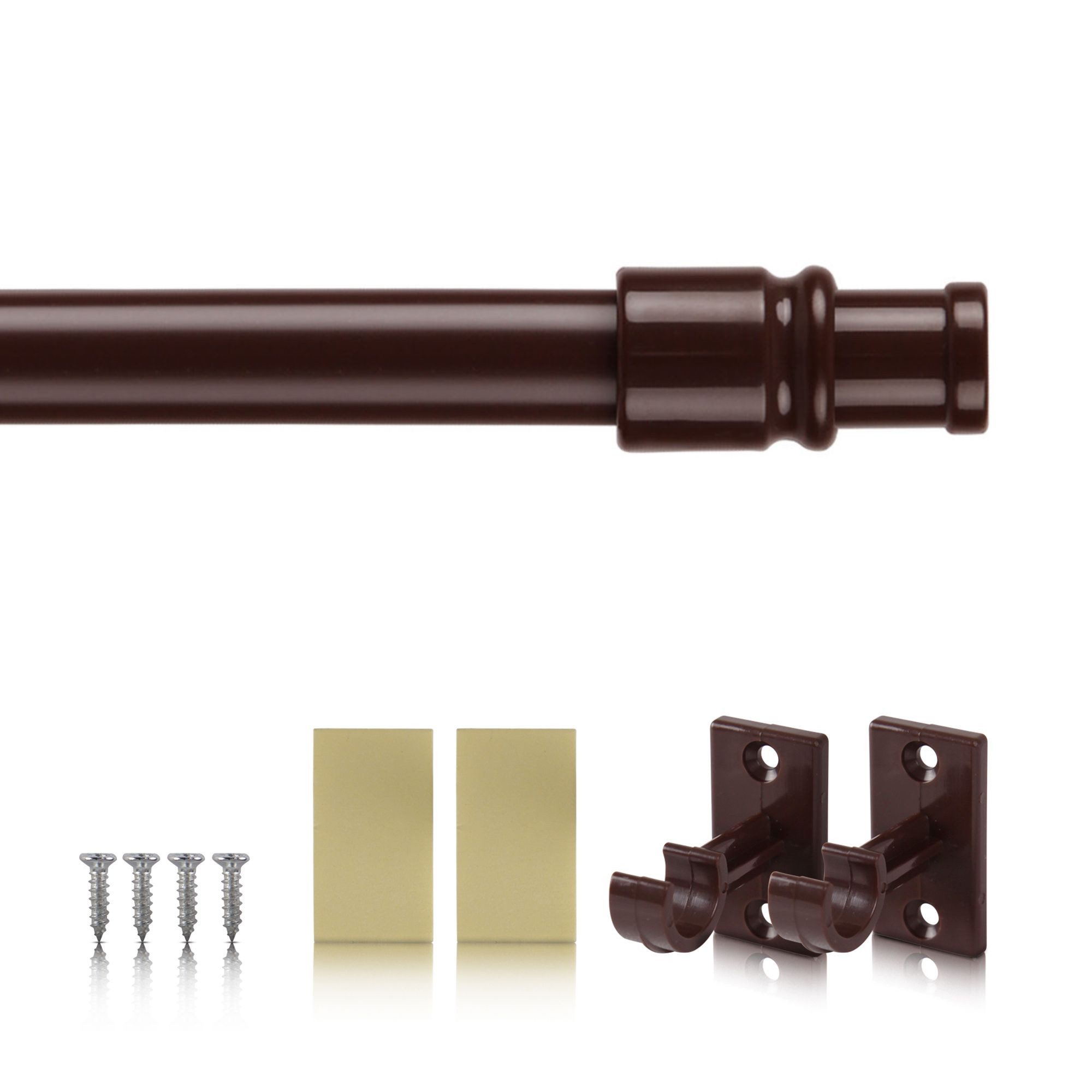 Bestlivings Caféhausstange aus Edelstahl für Bistro-, Scheiben- oder Küchengardinen, Ø 12 mm, 1-läufig, ausziehbar, ohne Bohren, geklebt, geklemmt, verschraubt, Metall, inkl. Trägerhaken, Selbstklebepads & Schrauben