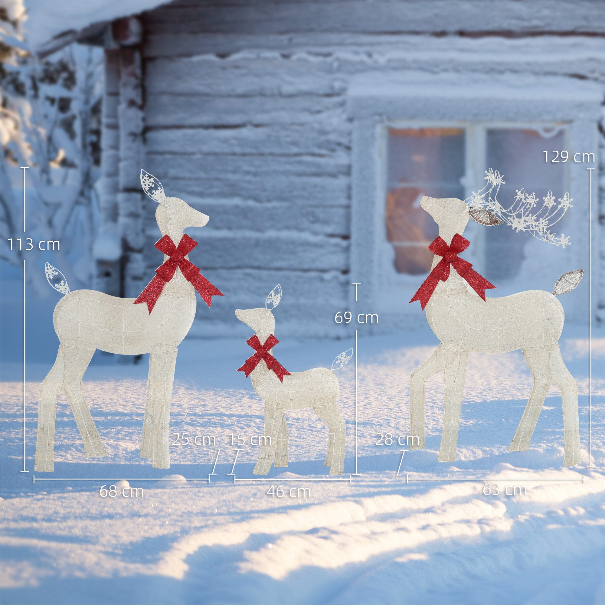 Outsunny Weihnachtsfigur LED Rentier mit 242 RGB- und warmweißen LEDs für Außen & Innen (3-teiliges Weihnachtsdekorationsset, 3 St., Weihnachtsdeko), Wasserfest, Gelb