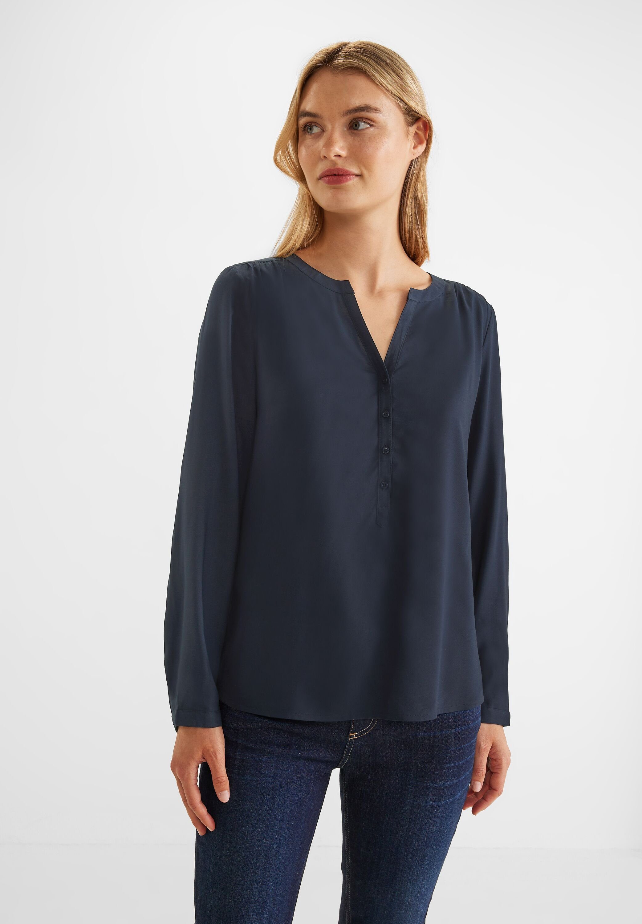 STREET ONE Klassische Dark Nicht Bluse Bluse Unifarbe in Vorhanden (1-tlg) Blue Street One in