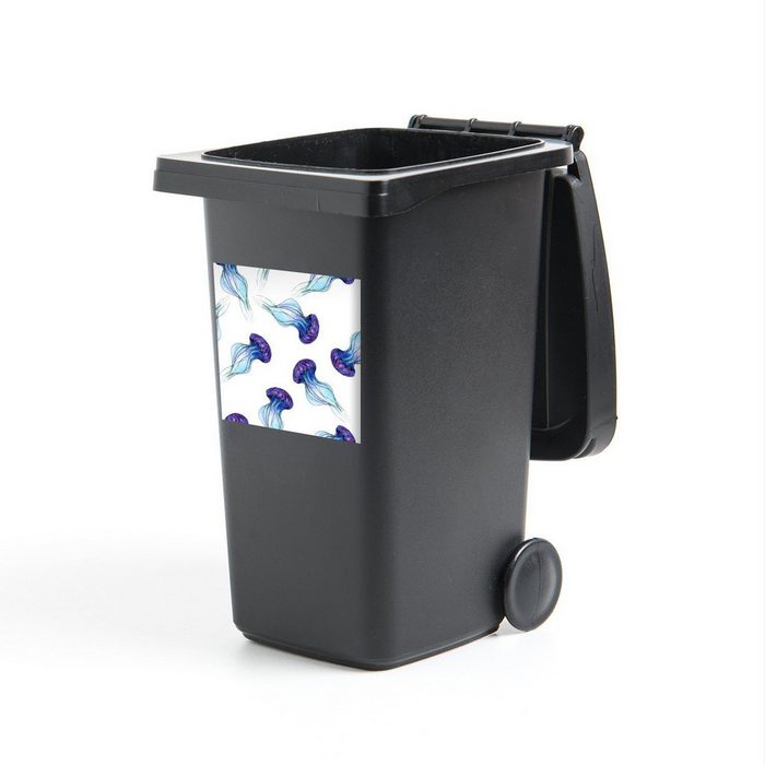MuchoWow Wandsticker Illustration von lila Quallen mit weißem Hintergrund (1 St) Mülleimer-aufkleber Mülltonne Sticker Container Abfalbehälter