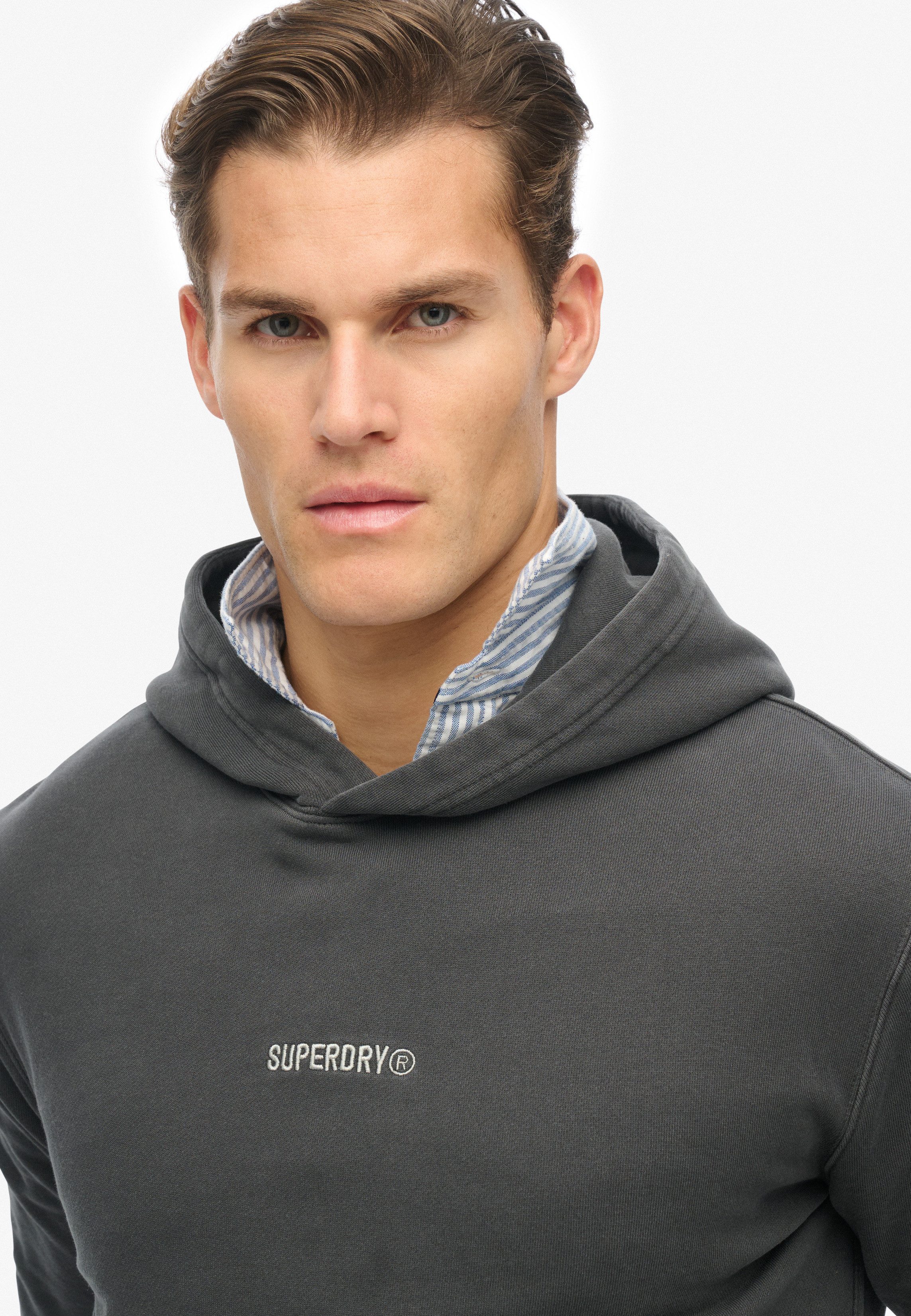 Superdry Kapuzensweatshirt MICRO LOGO HOOD aus Baumwolle und Polyester, Relaxed Fit, angeraute Sweatware
