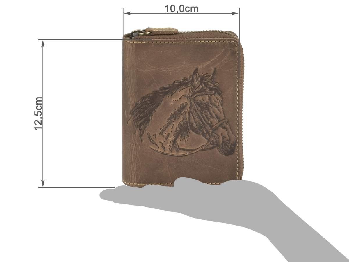 Pferde Portemonnaie, horse Prägung Vintage, Lederbörse Geldbörse Greenburry mit