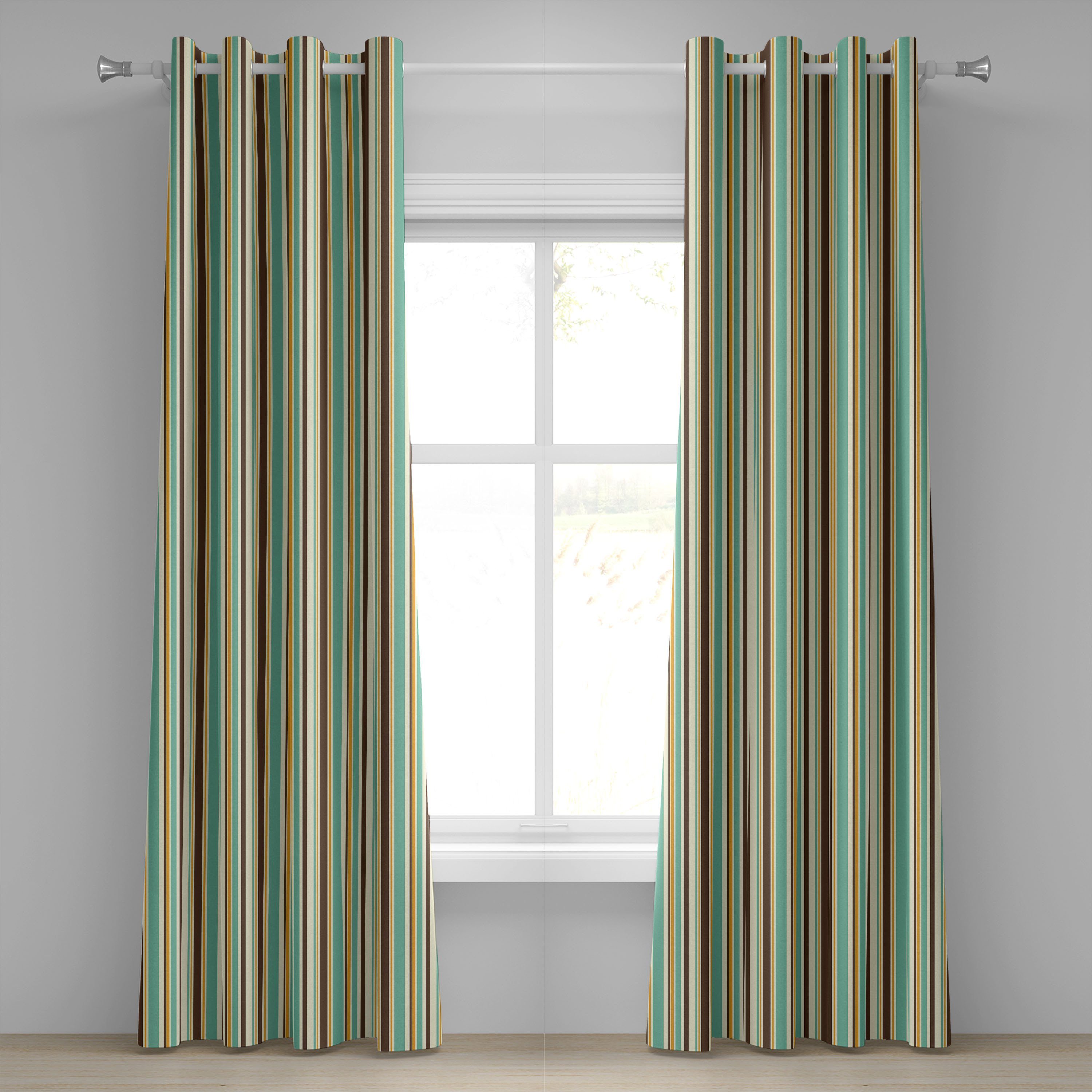 Gardine Dekorative 2-Panel-Fenstervorhänge für Schlafzimmer Wohnzimmer, Abakuhaus, Gestreift Nostalgische Mode-Kunst
