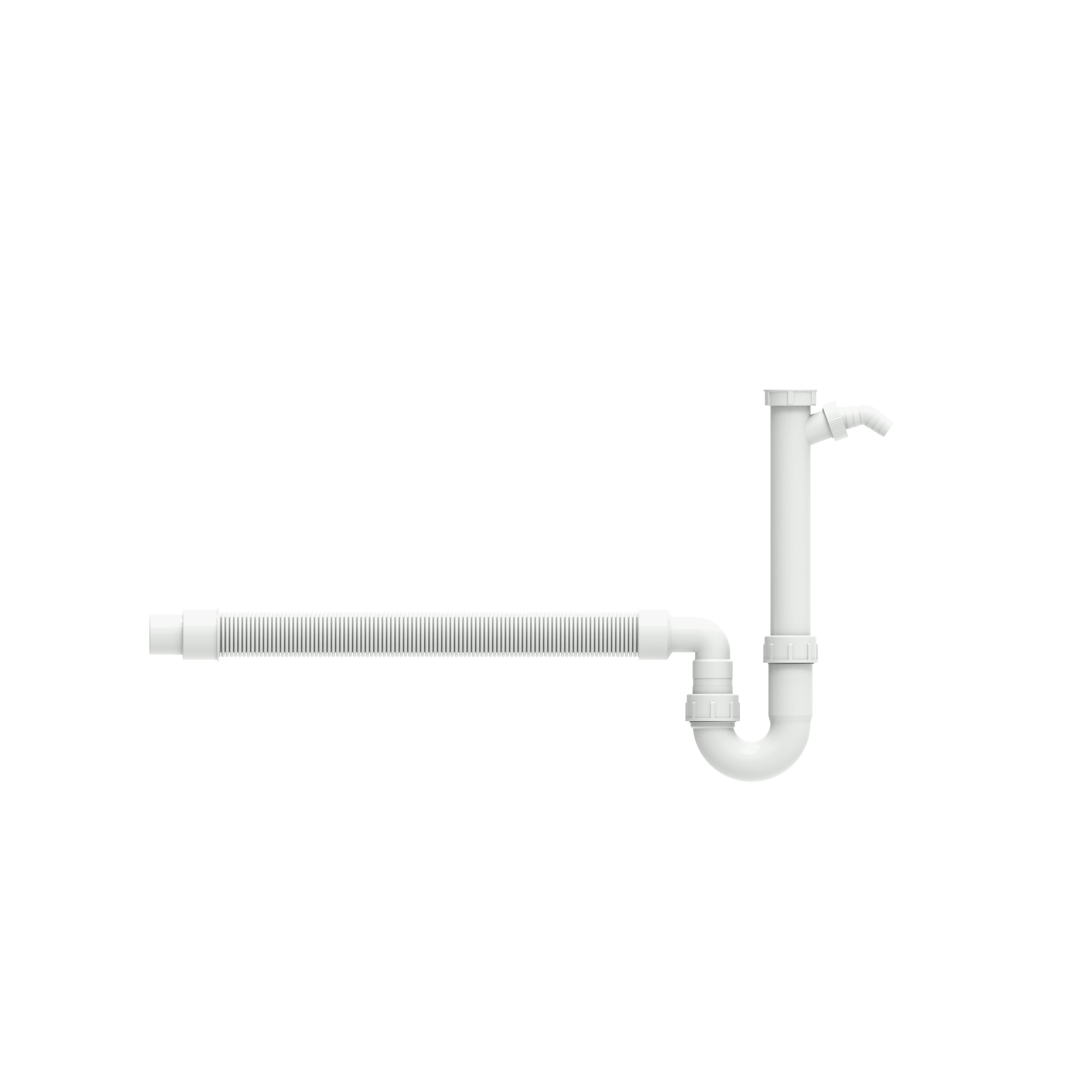 Schütte Siphon Flexibler Spültisch-Röhrensiphon, (Mit Geräteanschluss), 1 1/2"IG x DN 40/50 mm mit Geräte-Anschluss 3/4" weiss