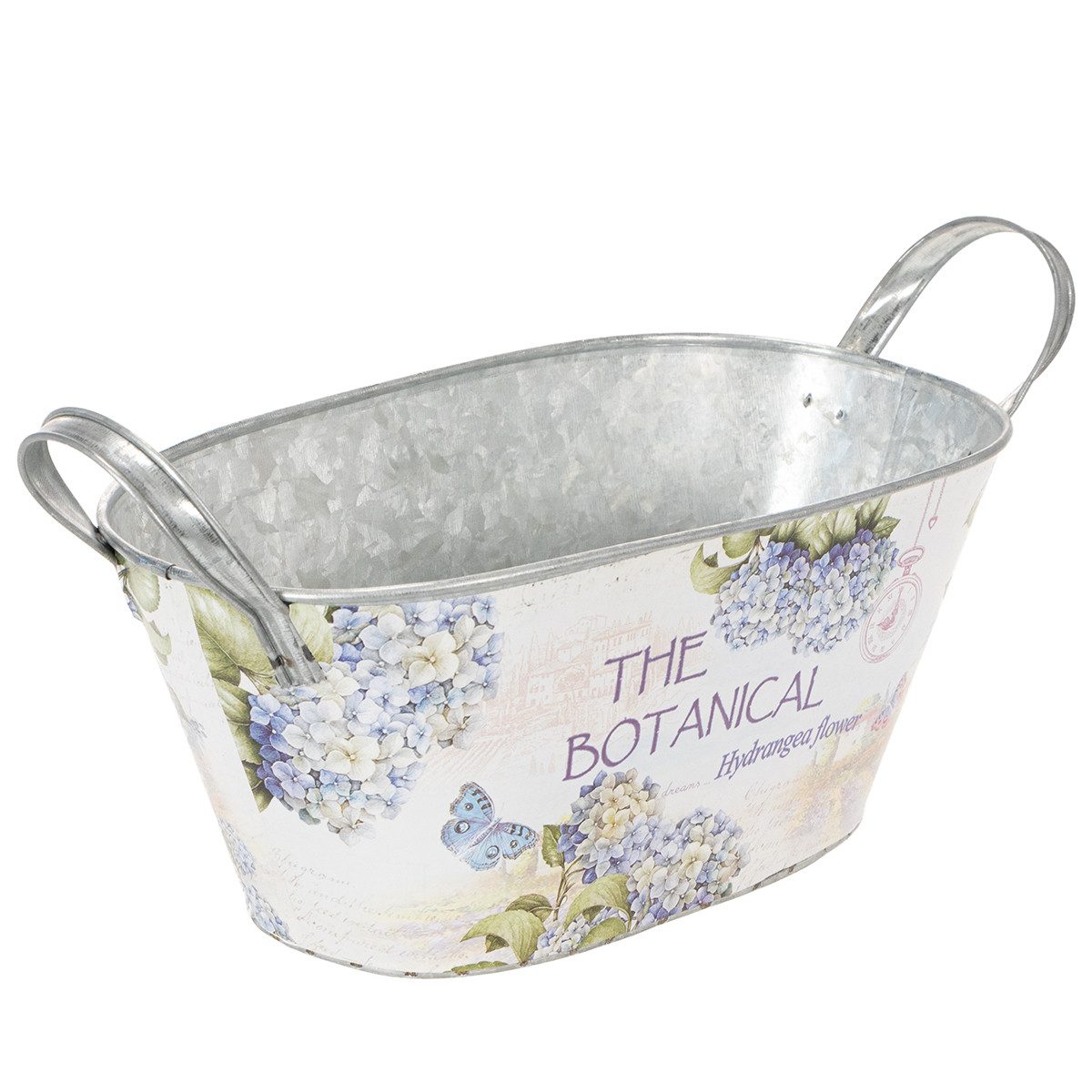 Viana Übertopf Blumenschale Metall Griffe Hortensien Deko 32×15×15cm