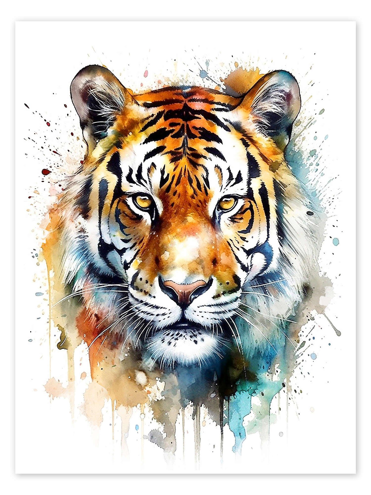 Posterlounge Wandbild Bunter Aquarell-Tiger, Olga Telnova, erhältlich als Poster, Leinwandbild, Wandsticker oder Acrylglasbild
