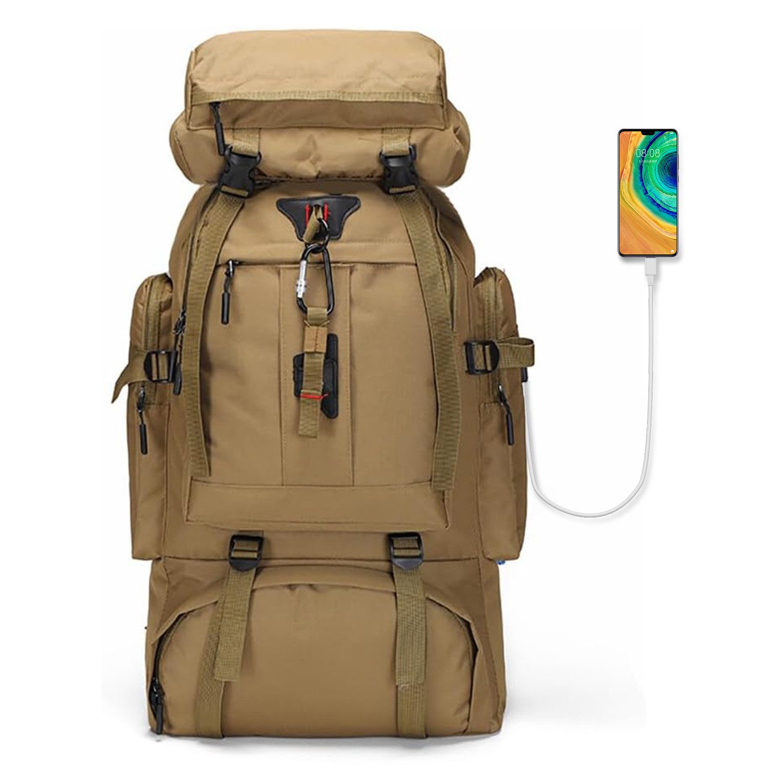 OKWISH Wanderrucksack Reiserucksack Sportrucksack Rucksäcke Taktischer Rucksack Wasserdicht (80L Camping Outdoor leicht Trekkingrucksack, 1-tlg., verstellbarer Brustgurt, Separatem Schuhfach, mit Laptopfach), für Herren Damen Teenager Freizeit Arbeit Berg