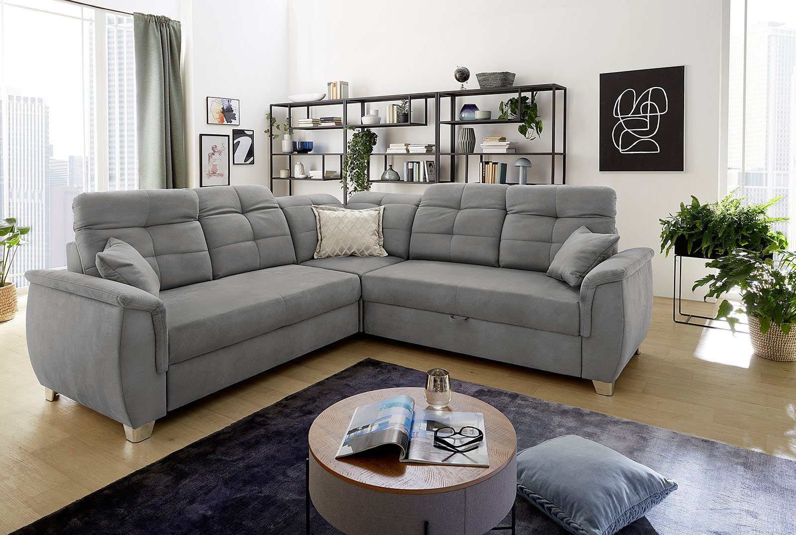 Gruppe grau Kopfteilen, Gästebett- 6 Jockenhöfer Relaxfunktion individuell, Udine, und | verstellbaren Ecksofa grau