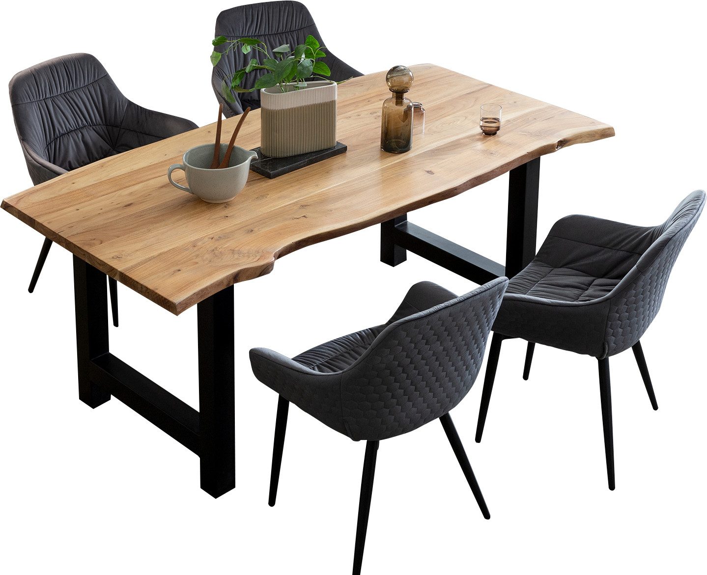 SalesFever Essgruppe Esszimmerausstattung aus Holz und Metall, (Set, 5-tlg), 5-teiliges Set aus doppelt gewachstem Massivholz