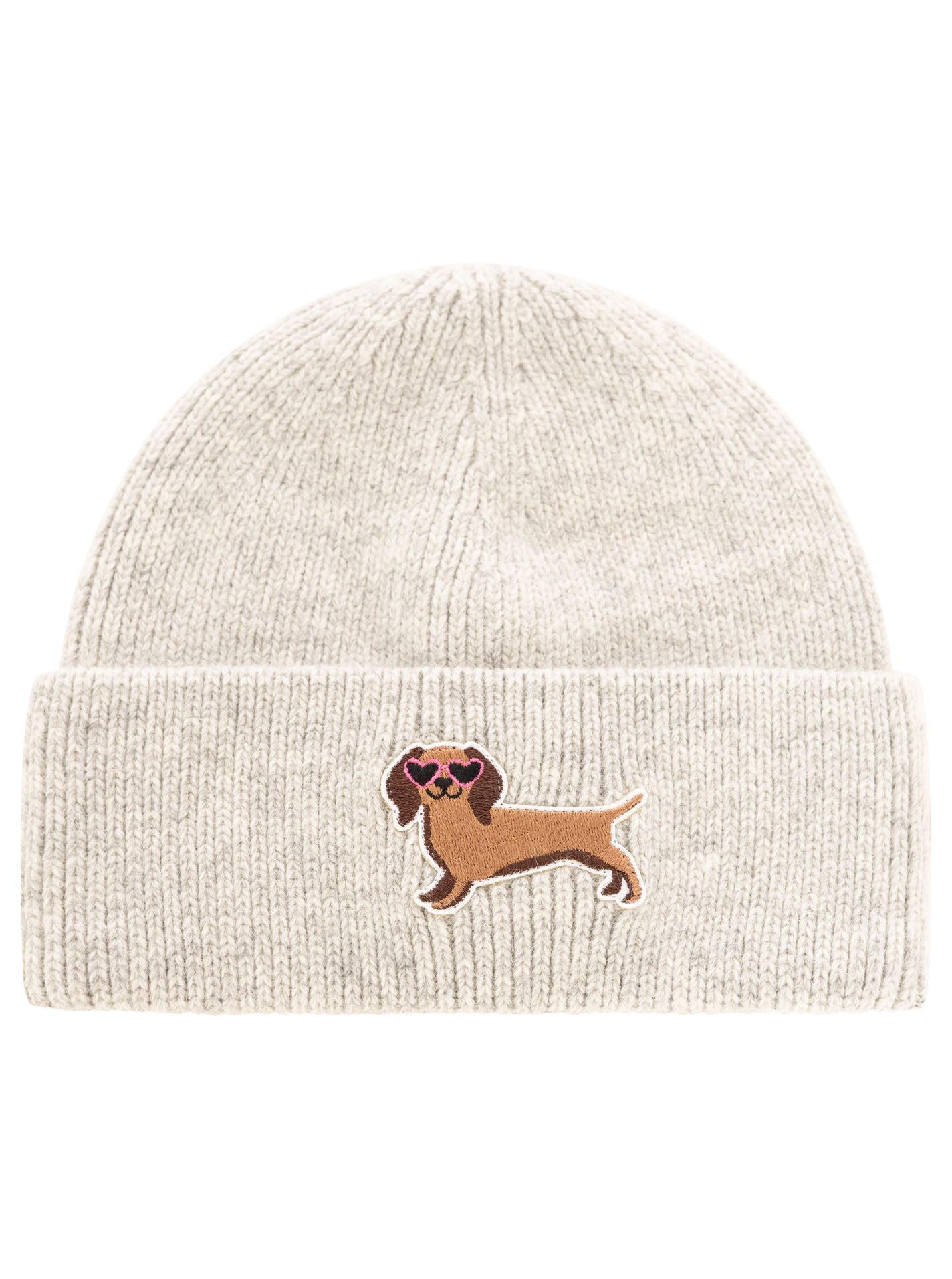 Zwillingsherz Beanie "Dog Style"-KIDS Dackel-Patch, breiter Umschlag, gerippt, mit Wollanteil