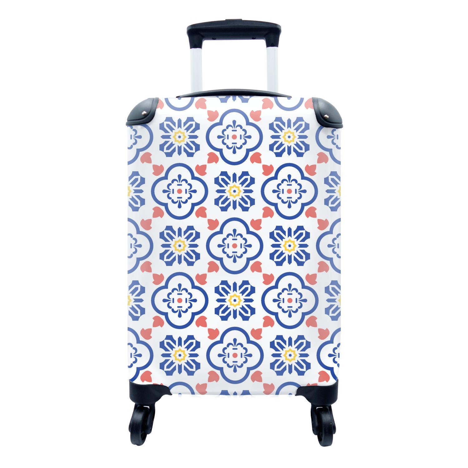 MuchoWow Handgepäckkoffer Blume - Blau - Rot - Muster, 4 Rollen, Reisetasche mit rollen, Handgepäck für Ferien, Trolley, Reisekoffer