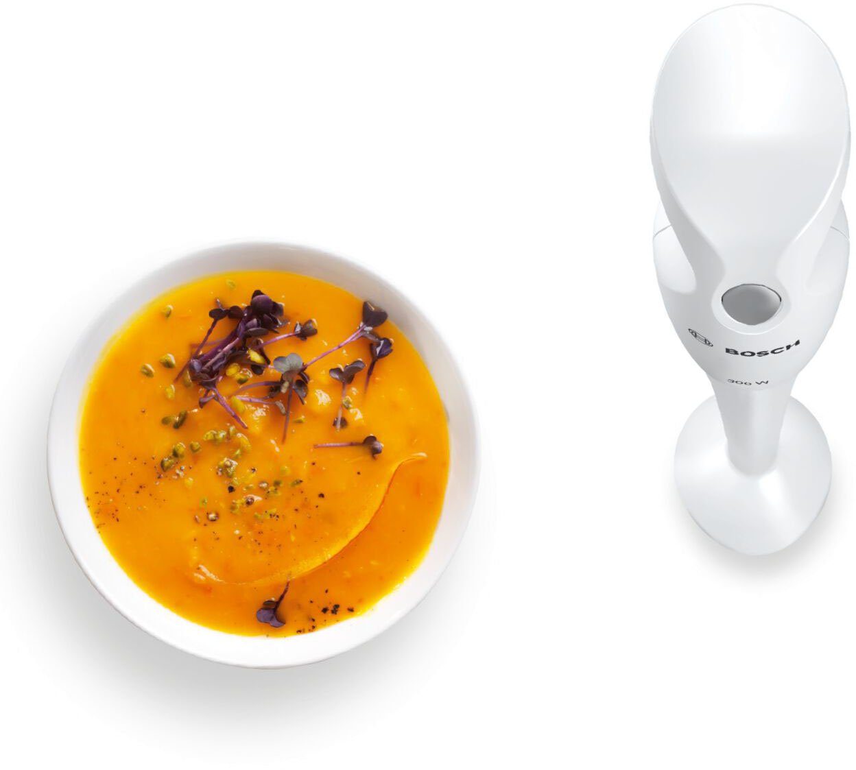 BOSCH Stabmixer MSM6B150, 4 Klingen, ergon. Griff, Mixbecher, leichtes Gehäuse, 300 W, abnehmbarer Mixfuß, einfache Reinigung, made in Europe, weiß/grau