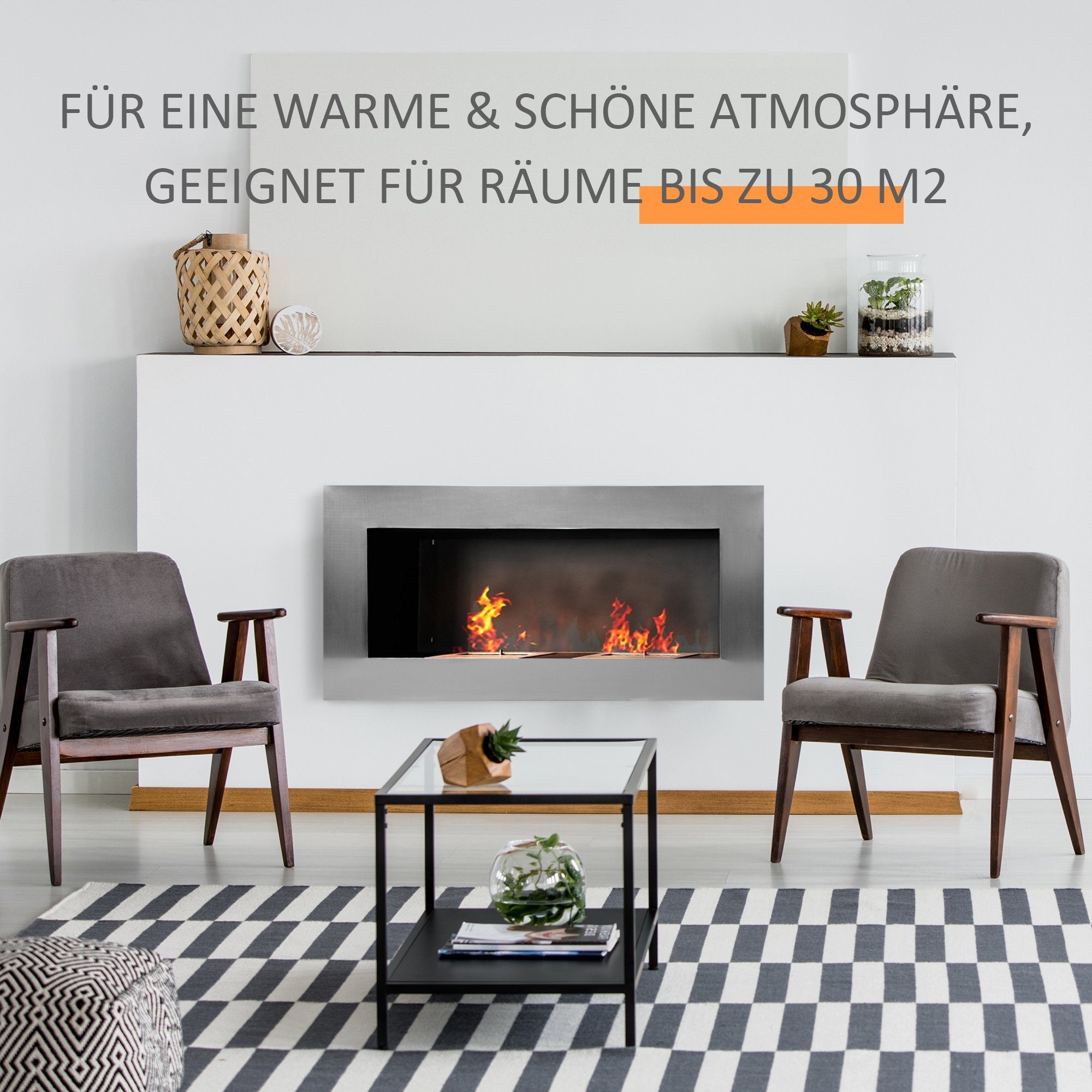 HOMCOM Echtfeuer-Dekokamin Gelkamin (1-St), Ethanolkamin Bioethanol Wandkamin Silber 110 x 54 x 14 cm