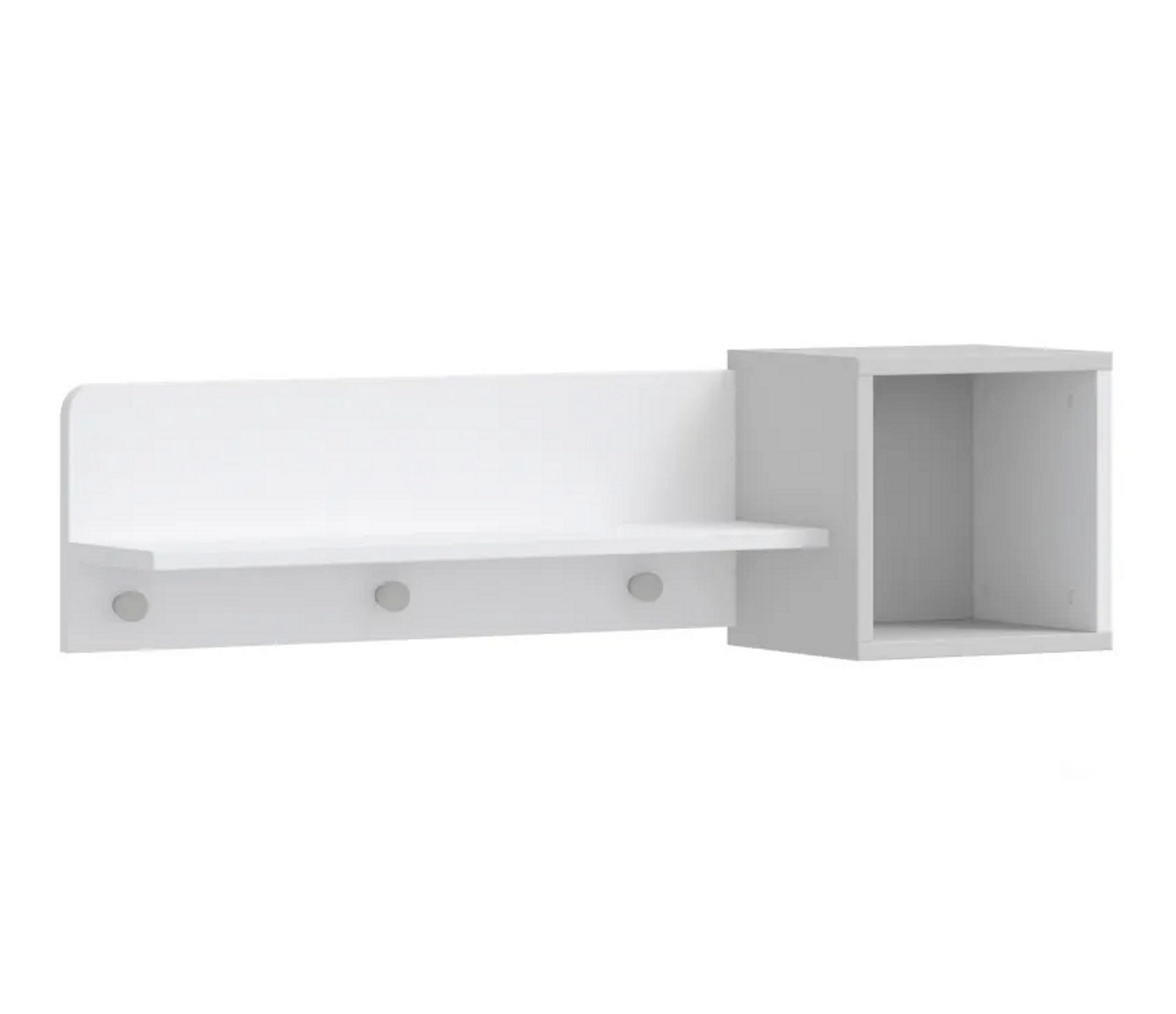 Möbel-Zeit Wandregal ZUZO mit Garderobe – Weiß/Grau – Inkl. 3 Haken & Ablagebord