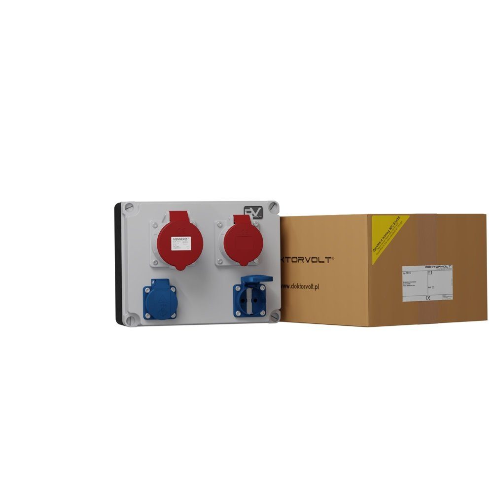 Doktorvolt Stromverteiler 32A 16A 2x230V Baustromverteiler Wandverteiler Steckdosenverteiler 4-fach, ausgestattet mit Mennekes-Steckdosen