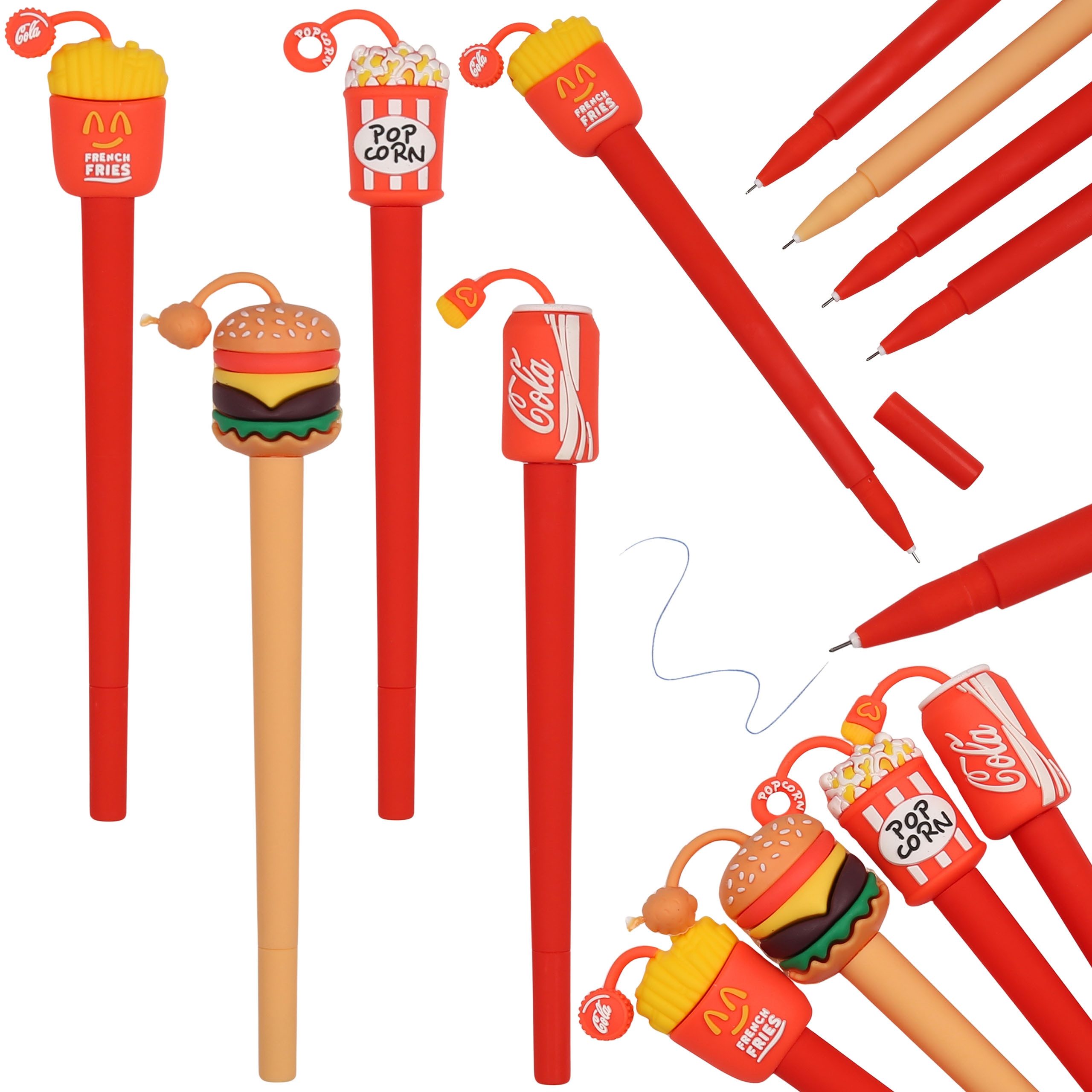 Sarcia.eu Gelschreiber Fast-Food Gelstift mit Figur, blaue Tinte, Burger, Popcorn, Pommes