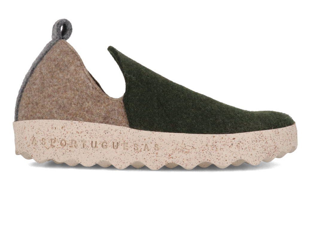 Asportuguesas Damen Slipper City, green taupe, nachhaltig, filz, bequem, kork Hausschuh Recyeltes Gummi