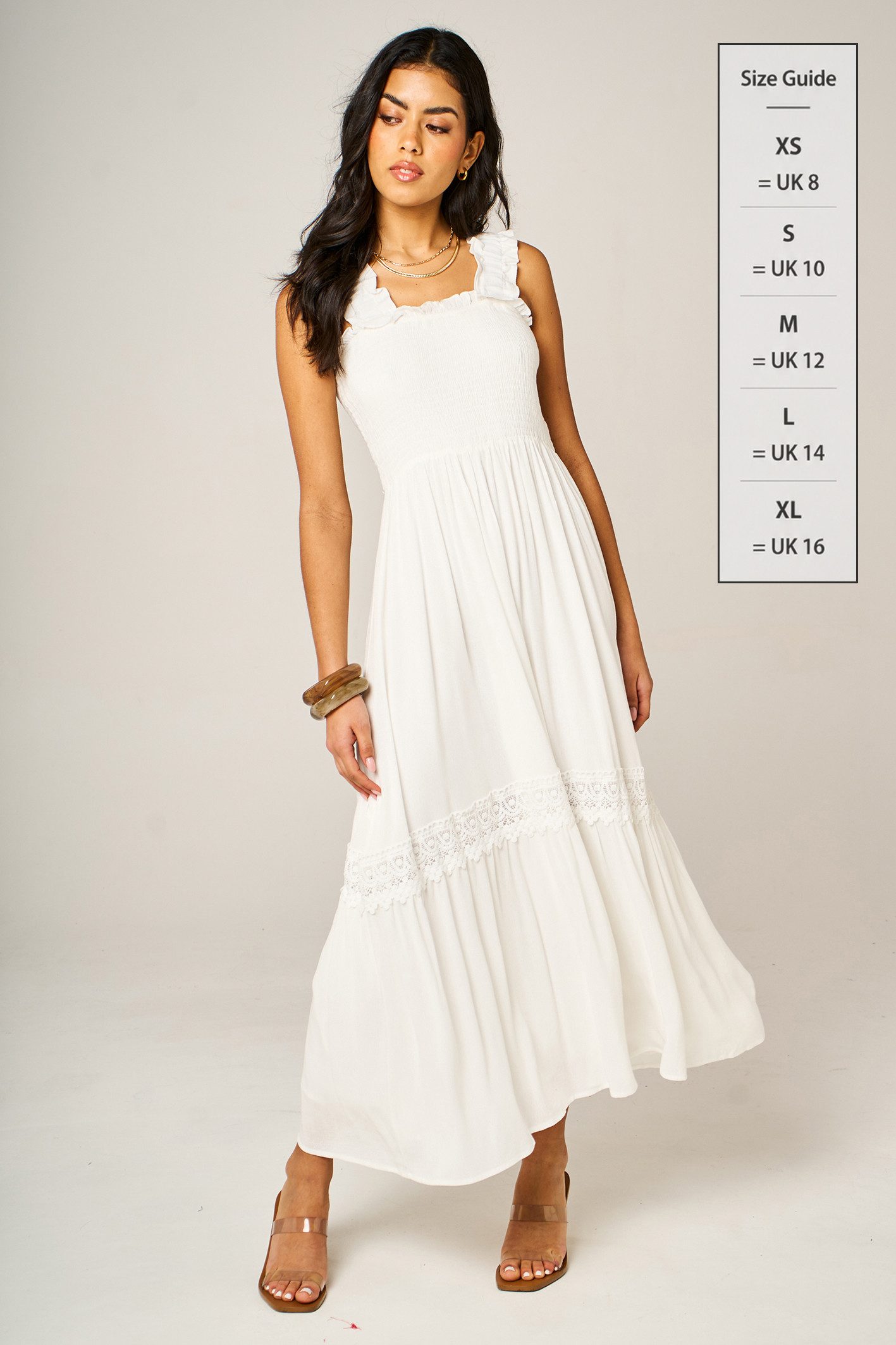 FS Collection Trägerkleid Damen Trägerkleid Maxikleid Sommerkleid Freizeitkleid mit Spitze (XS (EU:36 / UK:8) · S (EU:38 / UK:10) · M (EU:40 / UK:12) · L (EU:42 / UK:14) · XL (EU:44 / UK:16)