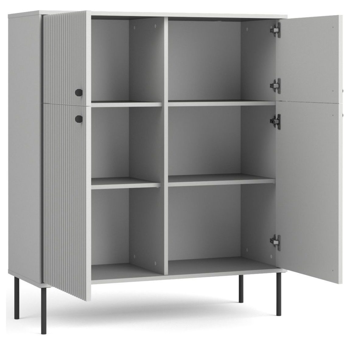 Feldmann-Wohnen Highboard Iris (4 Türen, 2 Einlegeböden, 1 St., moderne Optik, gerillte Fronten, Soft-Close, Griffe & Füße aus Metall), 105,4x40,5x122,4cm grau