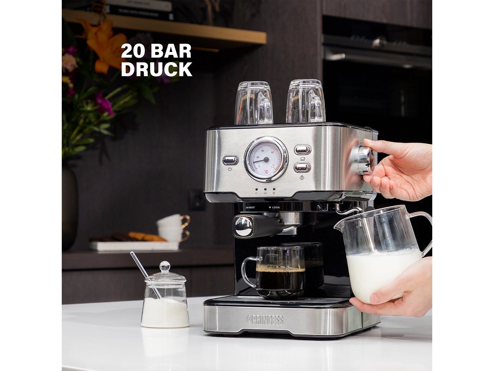 PRINCESS Milchaufschäumer Kaffee mit italienische Siebträgermaschine, & kleine Espresso-Maschine