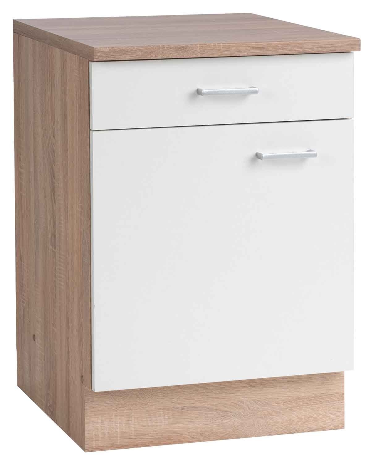 Menke Küchen Unterschrank SONEA, Eiche Sonoma Dekor, Weiß, mit 1 Tür und 1 Schublade, Breite 60 cm