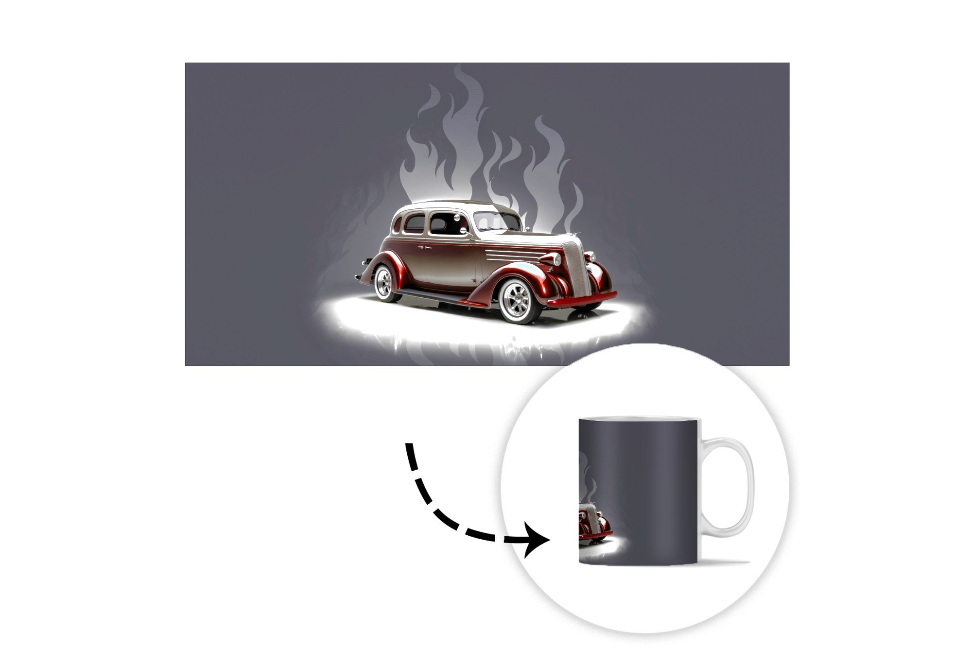 - Flammen MuchoWow Kaffeetassen, Geschenk - Tasse Teetasse, Keramik, Vintage, Auto Weiß Becher, Teetasse, -