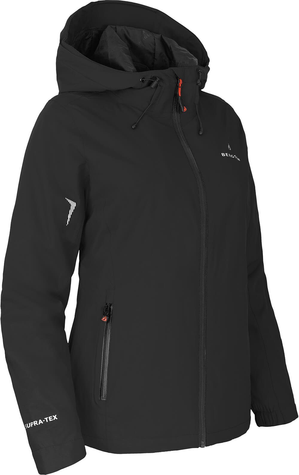 Bergson Damen HELLI leicht Wassersäule, schwarz Regenjacke, wattiert, mm Normalgrößen, Outdoorjacke THERMO 12000