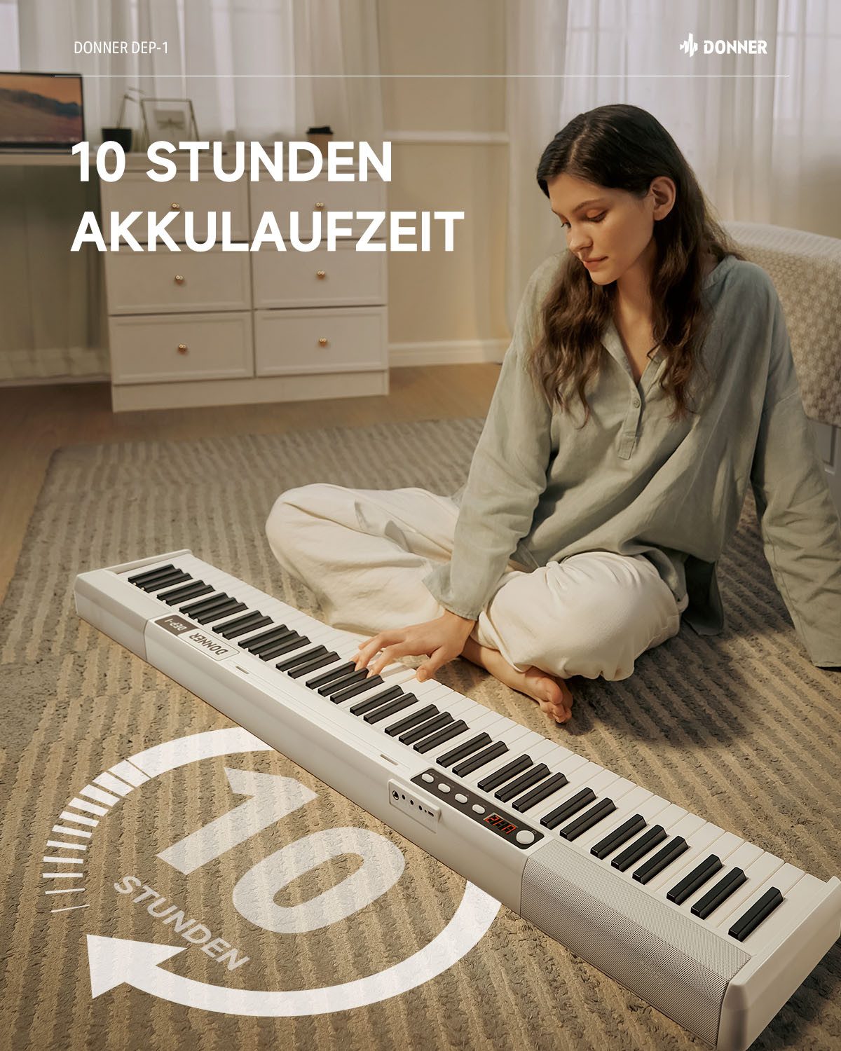 Donner Home-Keyboard Klavier 88 Tasten Elektro piano Einsteiger Tragbares E-Piano DEP-1 (Set, mit Ständer, Sustain-Pedal, Transporttasche und Keyboard-Aufklebern), Einsteiger Digital Keyboard Klavier mit velocity-sensitive Tasten