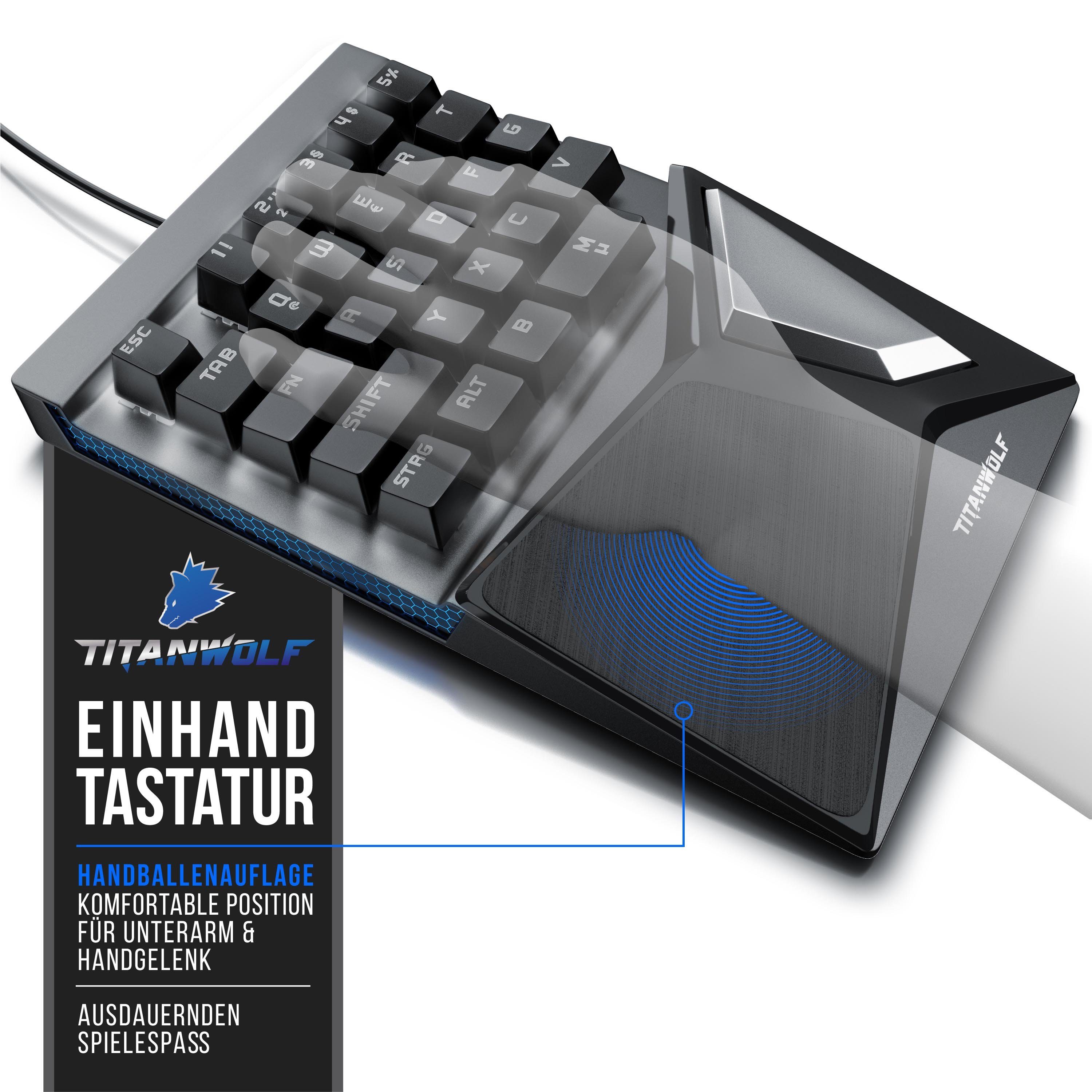 Einhandtastatur) 28 mit Tastatur Titanwolf Gaming-Tastatur (mechanische Gaming Tasten, Keypad