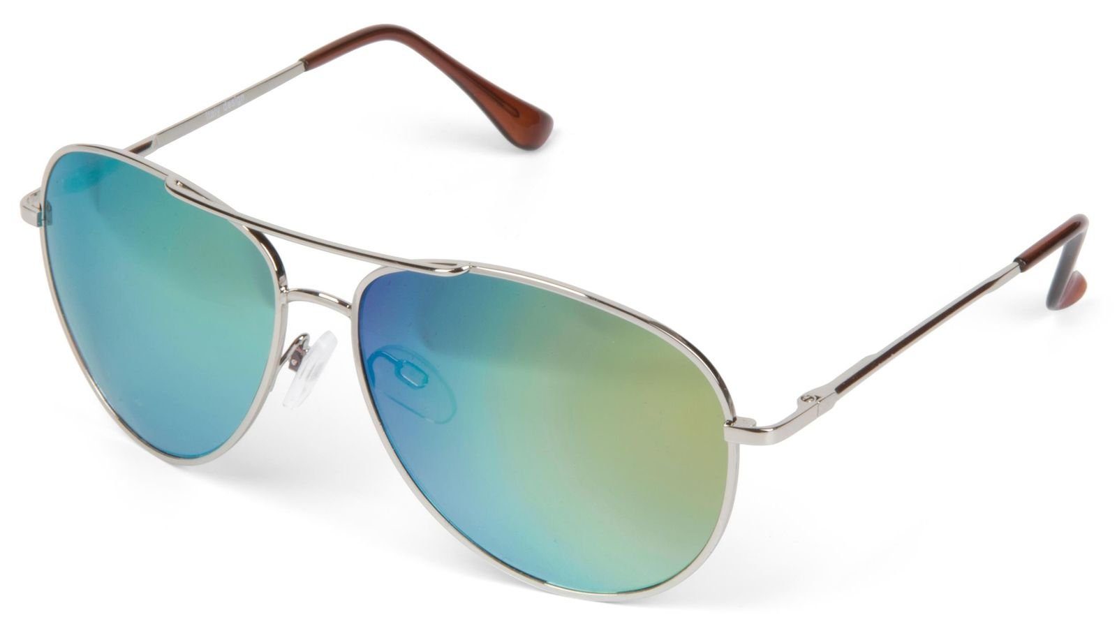 styleBREAKER Sonnenbrille (1-St) Verspiegelt Gestell Silber / Glas Blau-Grün