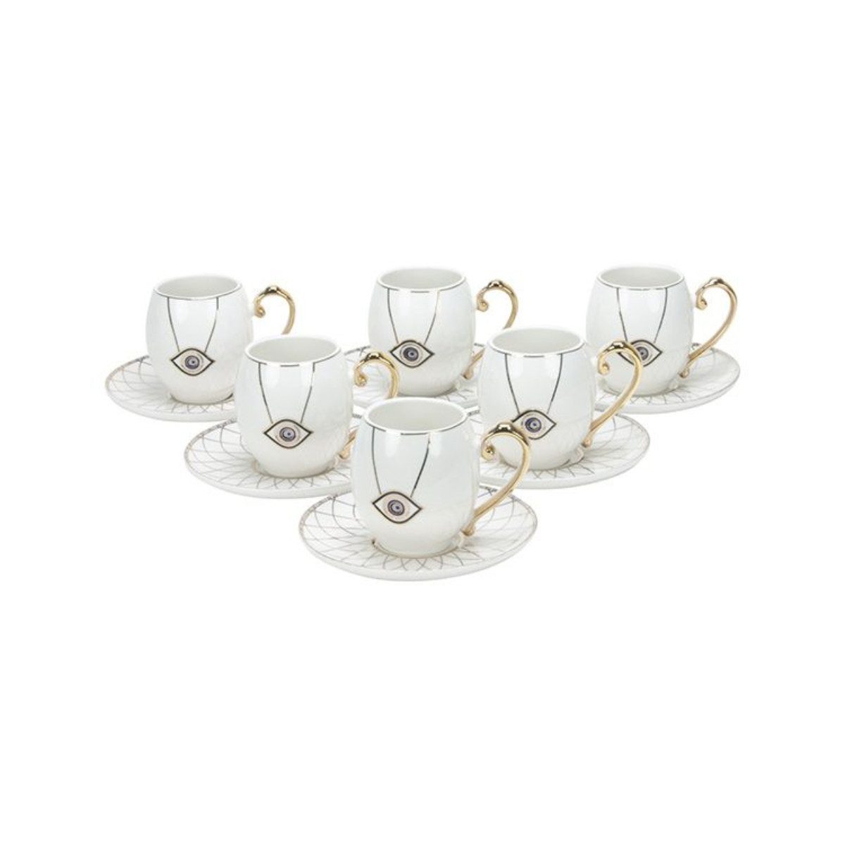 alesvelt Tasse Kaffee Set mit Untertasse 12 teilig weis gold Keramik