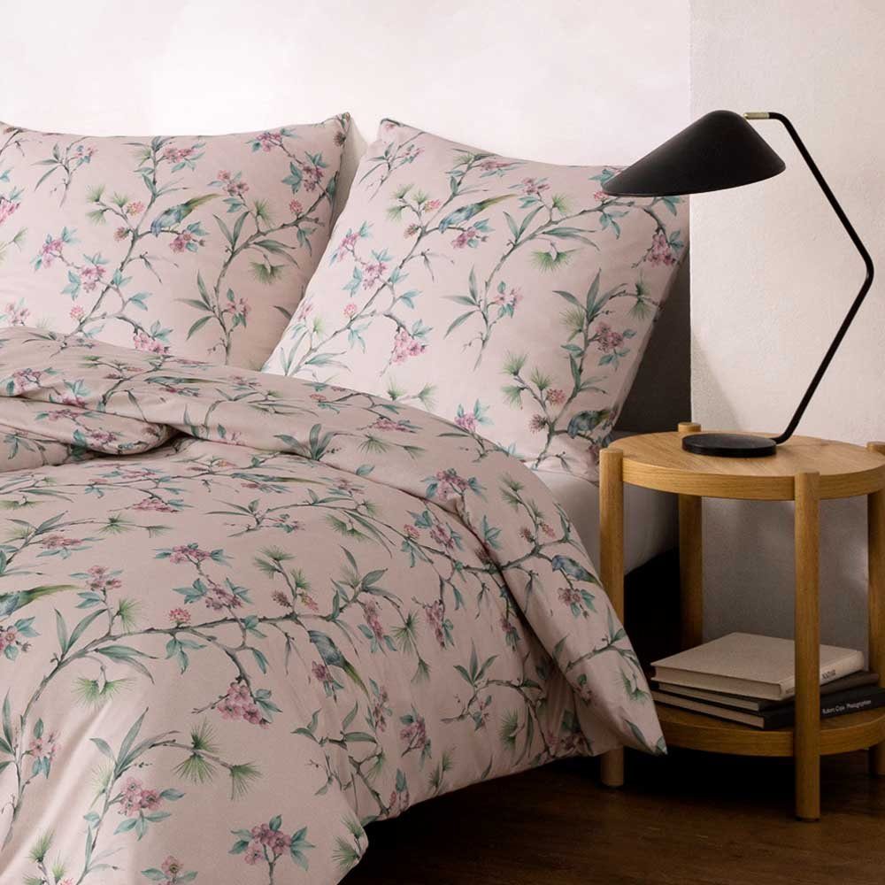 Estella Bettwäsche Estella Mako Jersey Bettwäsche 135x200 Kaya Vögel Zweige puder grün, Mako-Jersey, 2 teilig