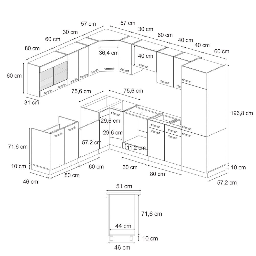 Vicco Winkelküche R-Line, Edelgrau/Anthrazit, 227 x günstig online kaufen
