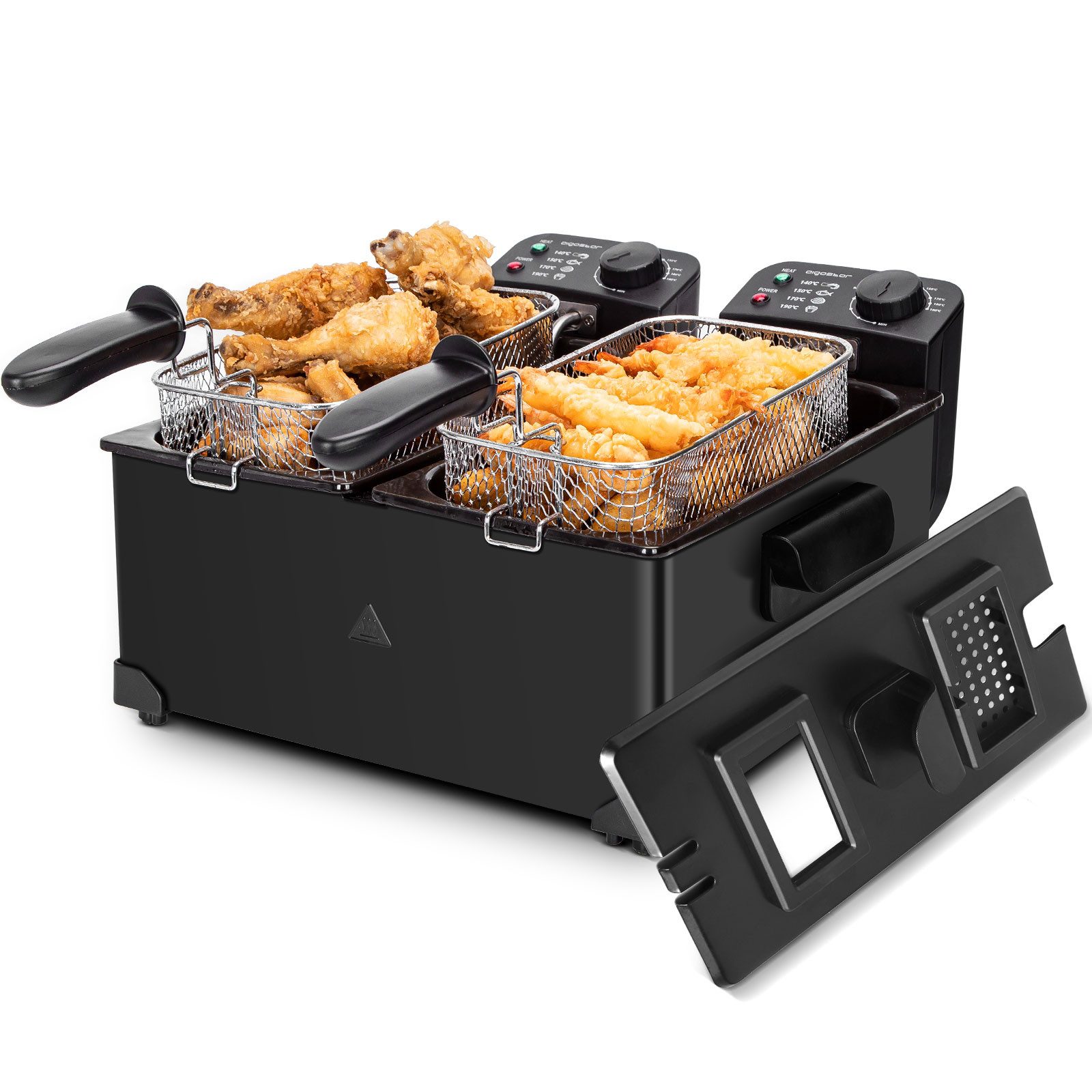 Fritteuse Edelstahl Doppel-Fritteuse mit 2 Körben, 6 Liter Öl-Fritteuse mit Kaltzonenfunktion, Temperaturregelung