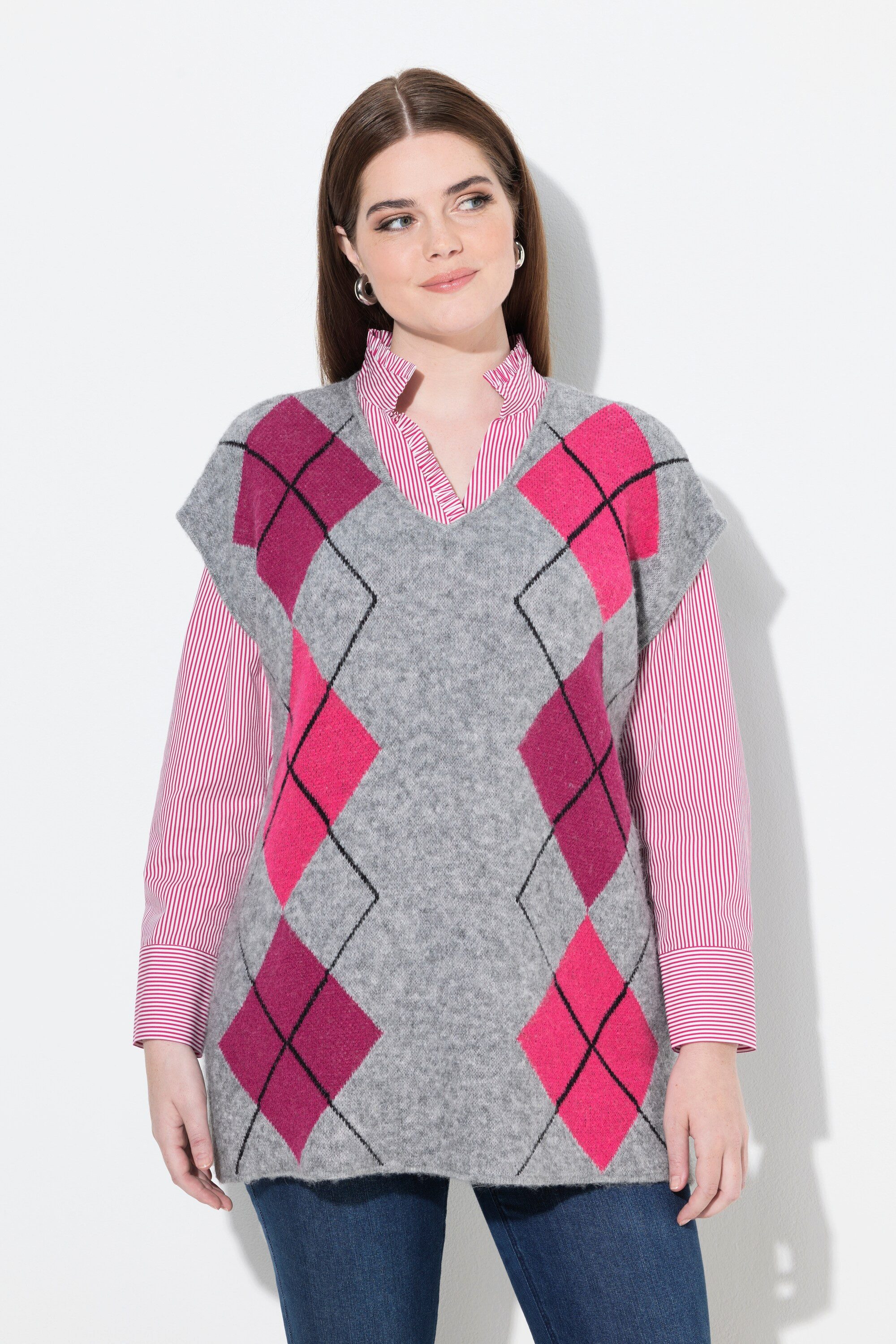 Ulla Popken Strickpullover Pullunder V-Ausschnitt Rhombenmuster ärmellos günstig online kaufen