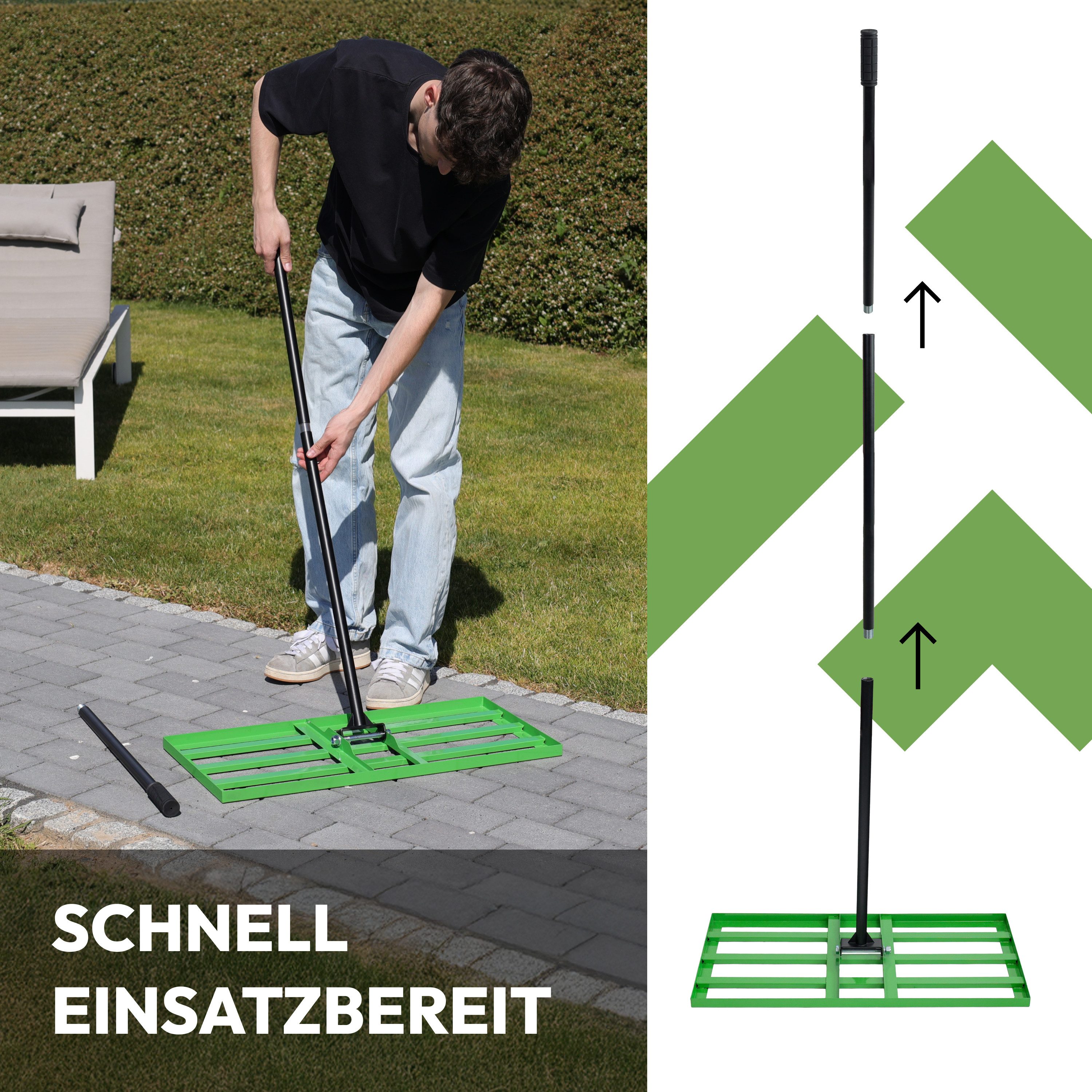 NovaTerra Rasenrechen Rasenrakel Nivellierrechen Levelingrake Rakel zum Sanden 75x35cm, mit 200 cm langem Stiel, Ideal zur Rasenpflege, Sandverteilung und Rasen – Bild 5 von 5