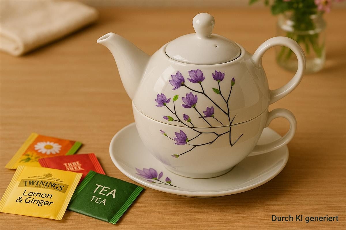 Dekohelden24 Teekanne Teekannen in verschiedenen Varianten, (Tea-for-One), Floral, kompaktes Set, dekorativ und funktional
