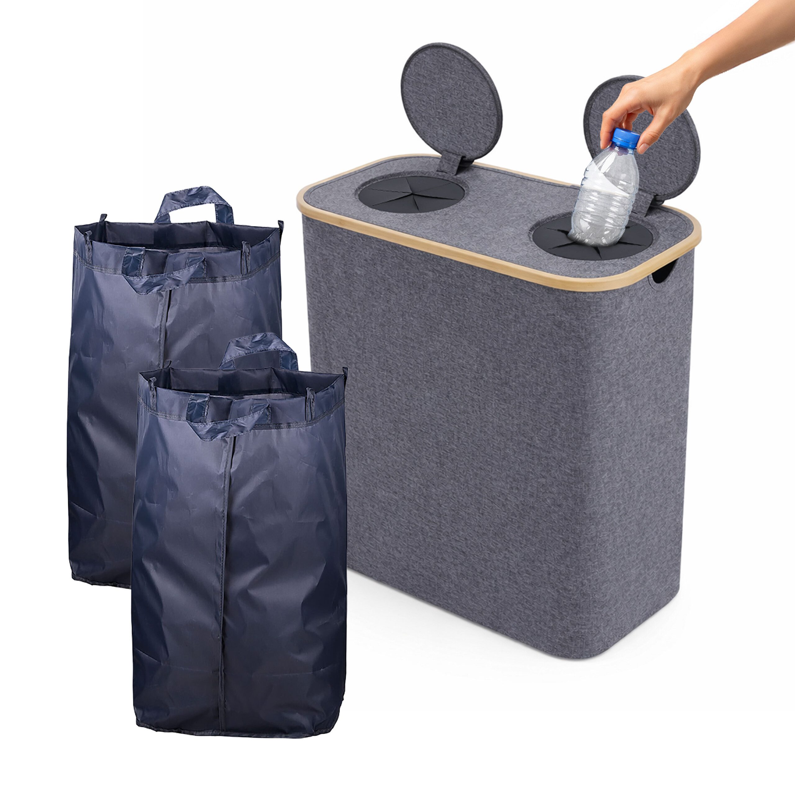 relaxdays Flaschensammler Pfandflaschen-Sammelbehälter 2 Fächer, grau, 140 L für 60 Pfandflaschen