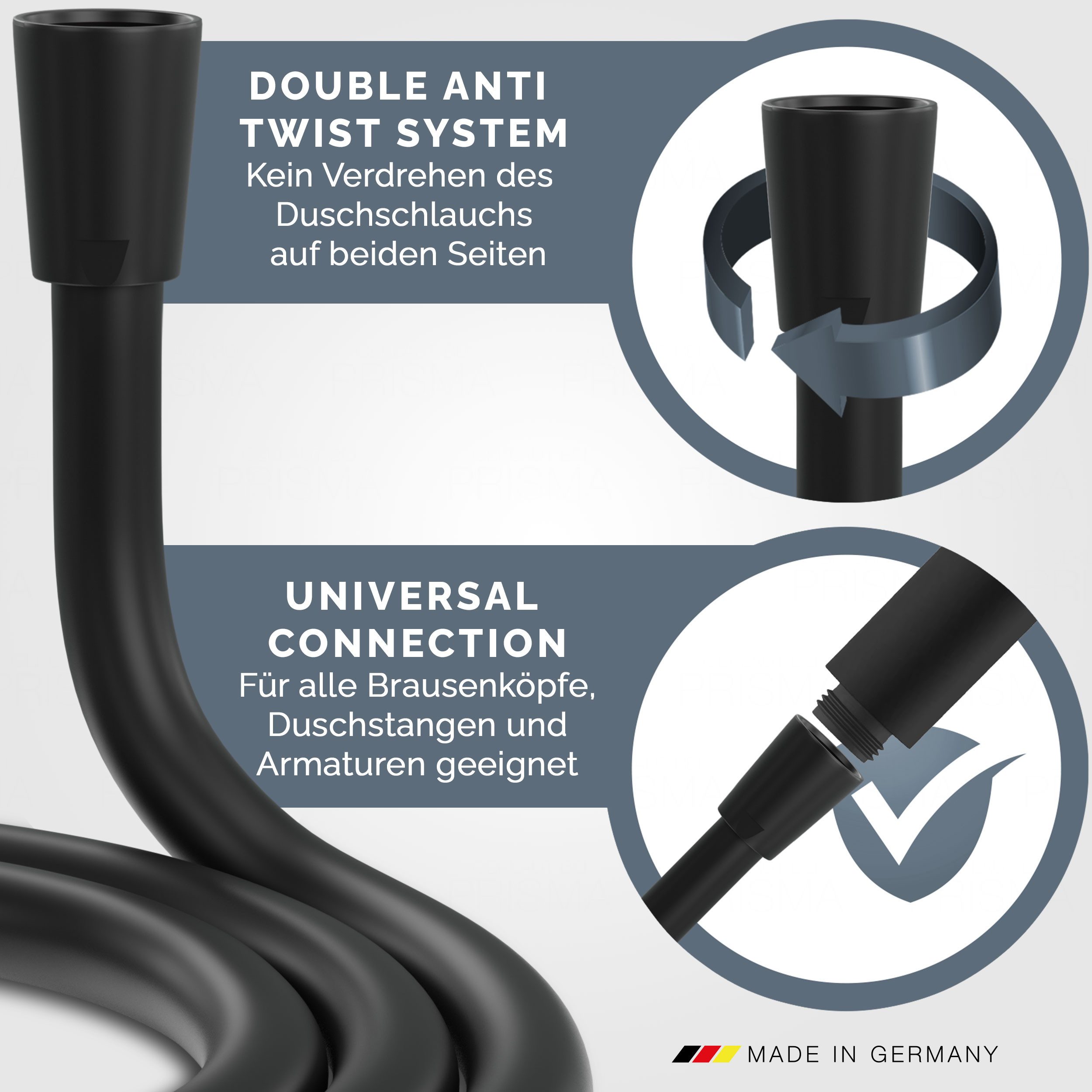 PRISMA Brauseschlauch PRISMA Duschschlauch mit doppeltem Verdrehschutz - MADE IN GERMANY, Knickfester Wasserschlauch mit Verdrehschutz • MARKENQUALITÄT AUS DEUTSCHLAND