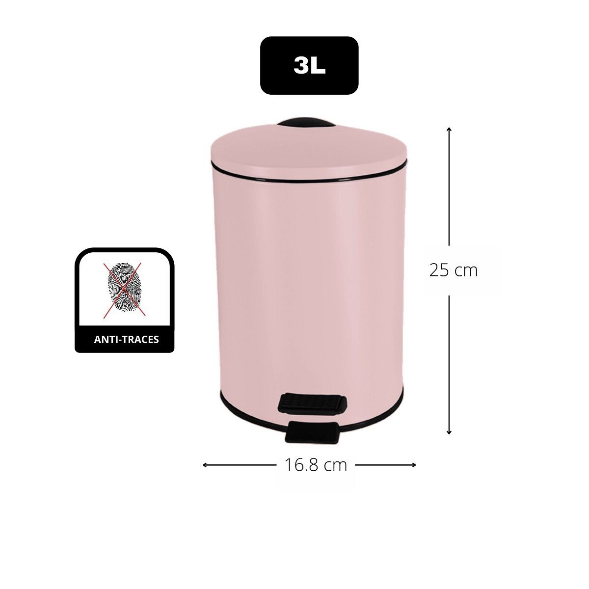spirella Kosmetikeimer ADELAR, Treteimer mit Softclose-Absenkautomatik, herausnehmbarem Inneneimer, Anti-Fingerprint-Beschichtung, matt Finish, 3L, rosa