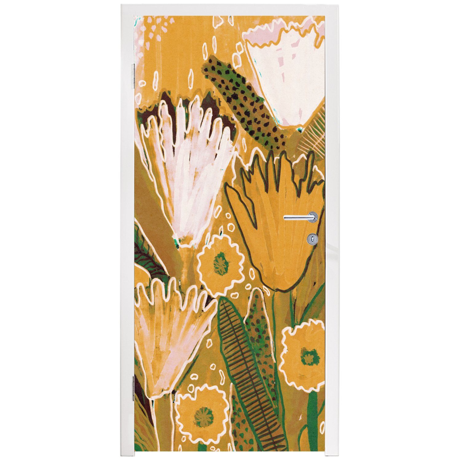 Blumen für 75x205 Pflanzen, St), MuchoWow Türaufkleber, cm - Matt, (1 Gelb Fototapete bedruckt, Tür, Türtapete -