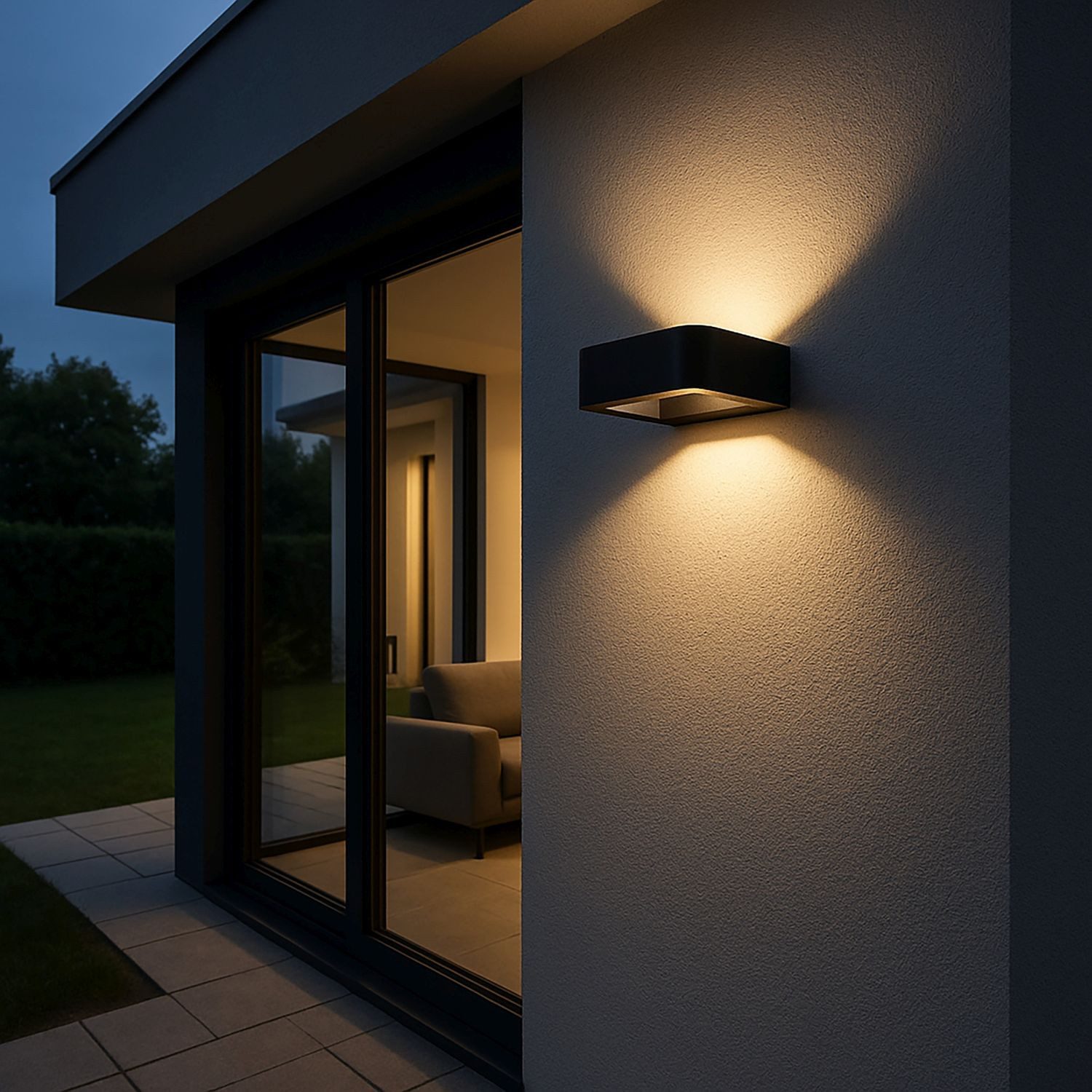Licht-Erlebnisse Außen-Wandleuchte ORINGO, LED fest integriert, Warmweiß, LED Glas Aluminium IP54 Up Down warmweißes Licht 3000 K 480 lm eckig