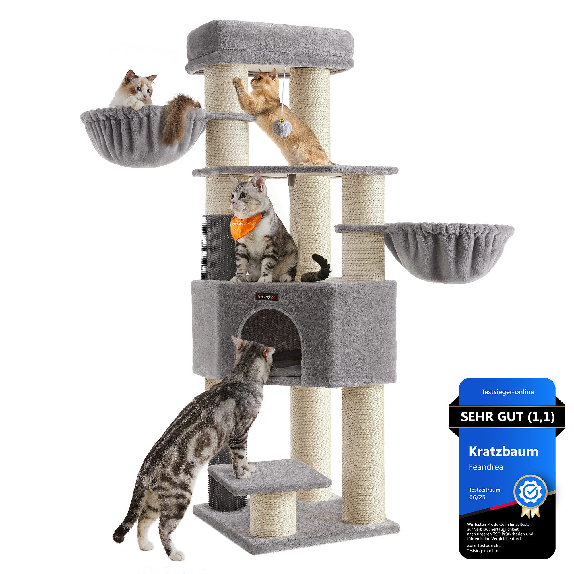 FEANDREA Kratzbaum 141 / 160/186 cm (H), Katzenbaum, für große katzen,11 cm dicken Säulen stabil, Kippschutz