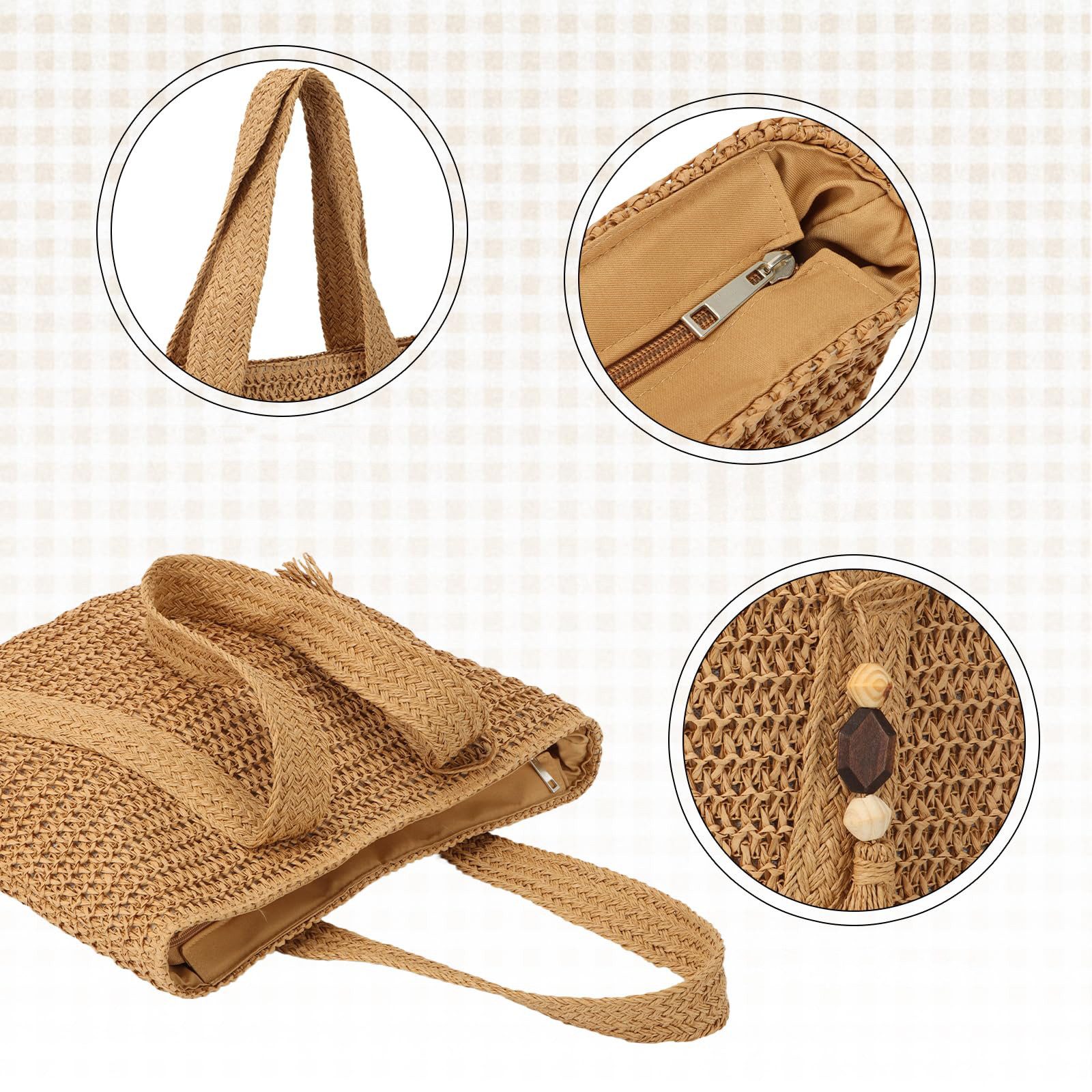 Coonoor Strandtasche mit reißverschluss, Große Strandtasche für Damen, Umhängetasche, Schultertasche für Urlaub Reisen Strand Sommer